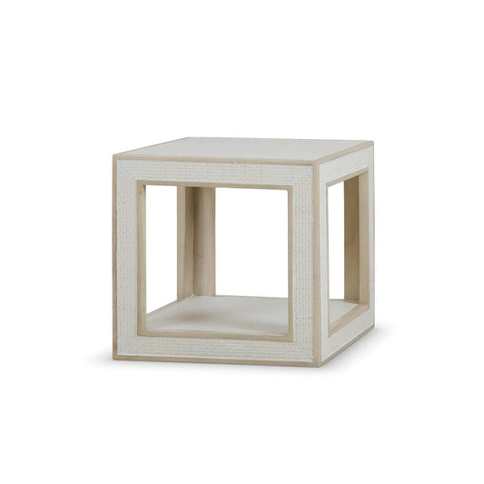 Bramble Finsbury End Table in Sandbar with White Inset Rattan