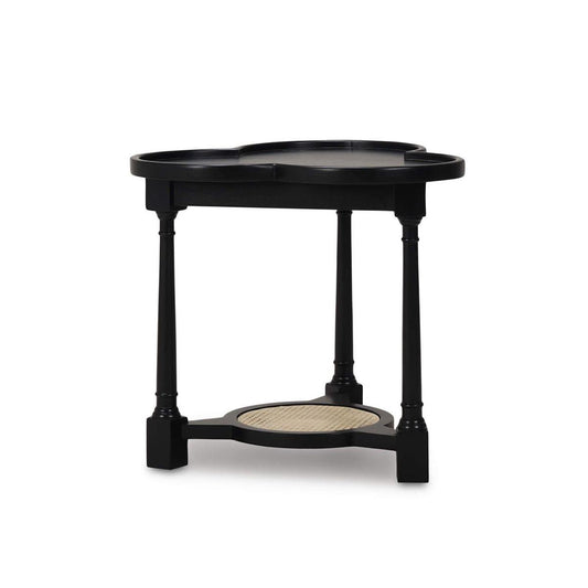 Bramble Clover End Table in Batavia Black with Natural Rattan