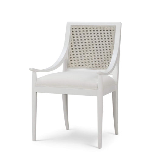 Bramble Oslo Dining Chair in True White with Arctic White Performance Fabric & White Rattan Back