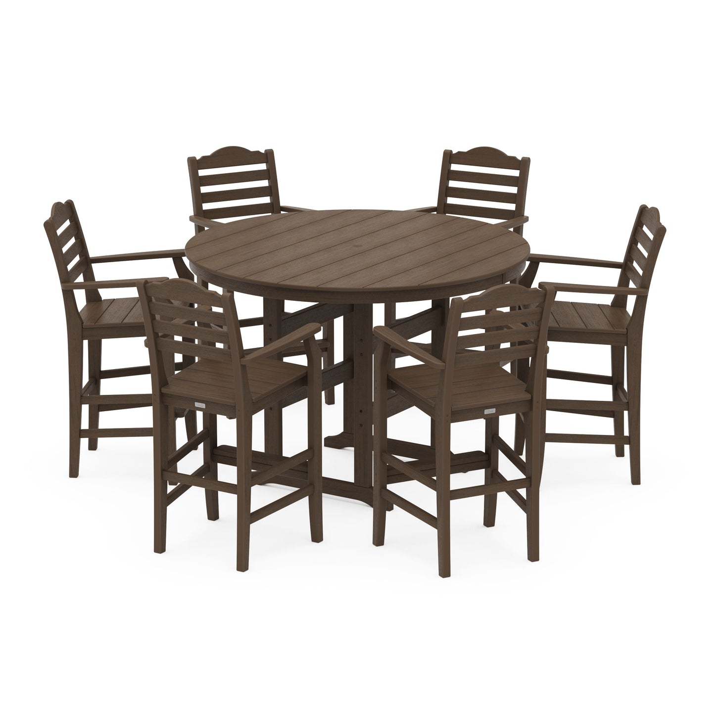 POLYWOOD Savannah 7-Piece Arm Chair Round Farmhouse Bar Set — Kona