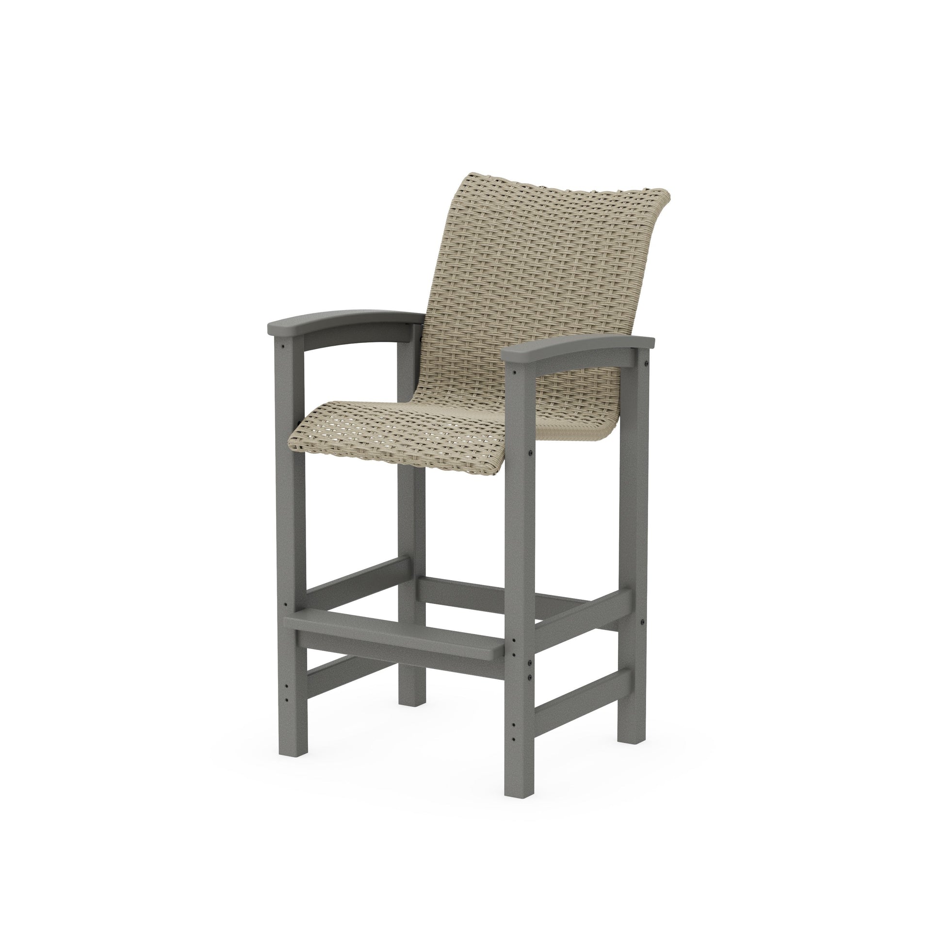 POLYWOOD Coastal Woven Bar Chair — Slate Grey / Dune Grass