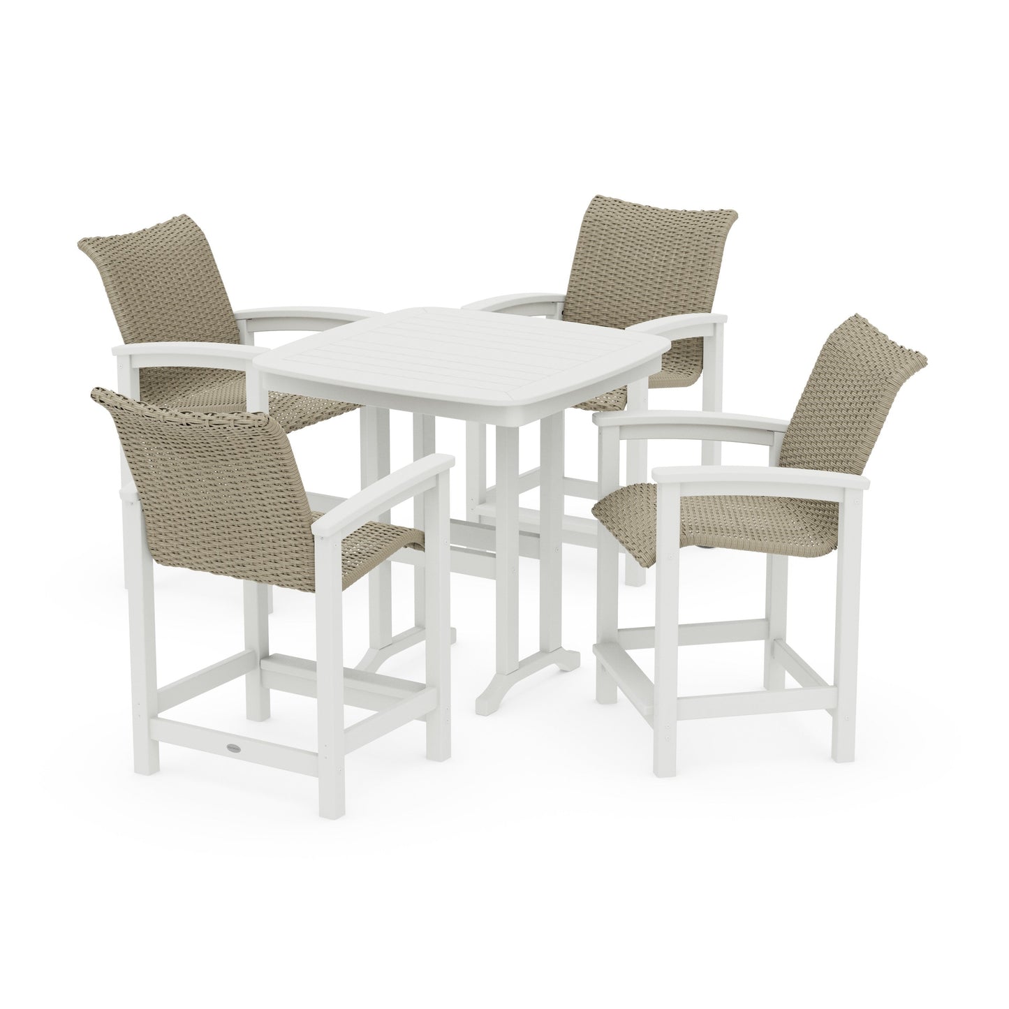 POLYWOOD Coastal Woven 5-Piece Counter Set — Vintage White / Dune Grass