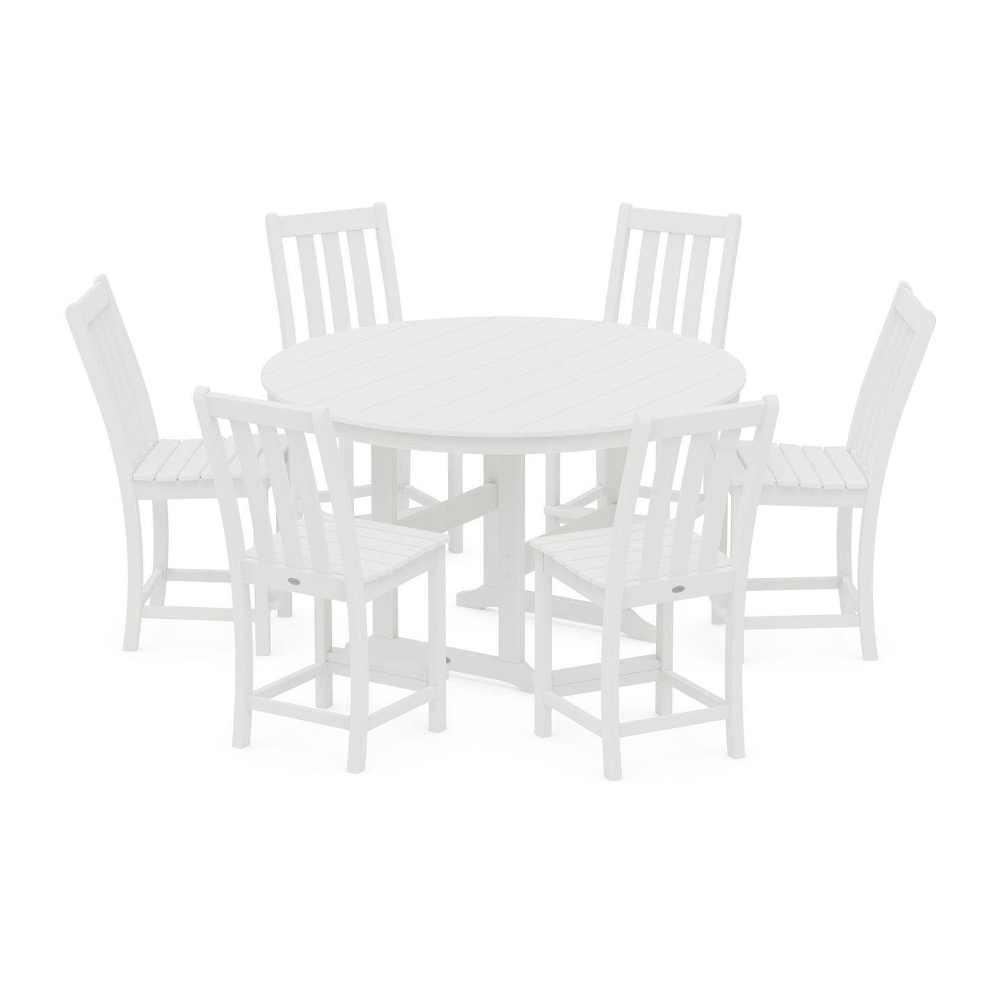 POLYWOOD Vineyard 7-Piece Farmhouse Side Chair Round Farmhouse Counter Set — White
