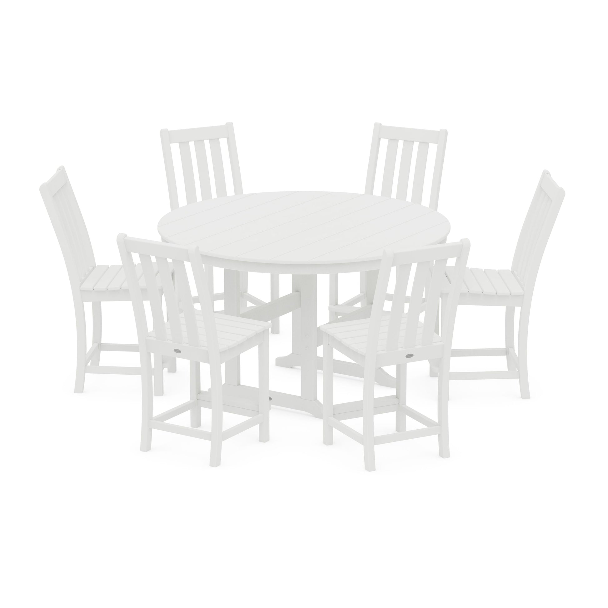 POLYWOOD Vineyard 7-Piece Farmhouse Side Chair Round Farmhouse Counter Set — White