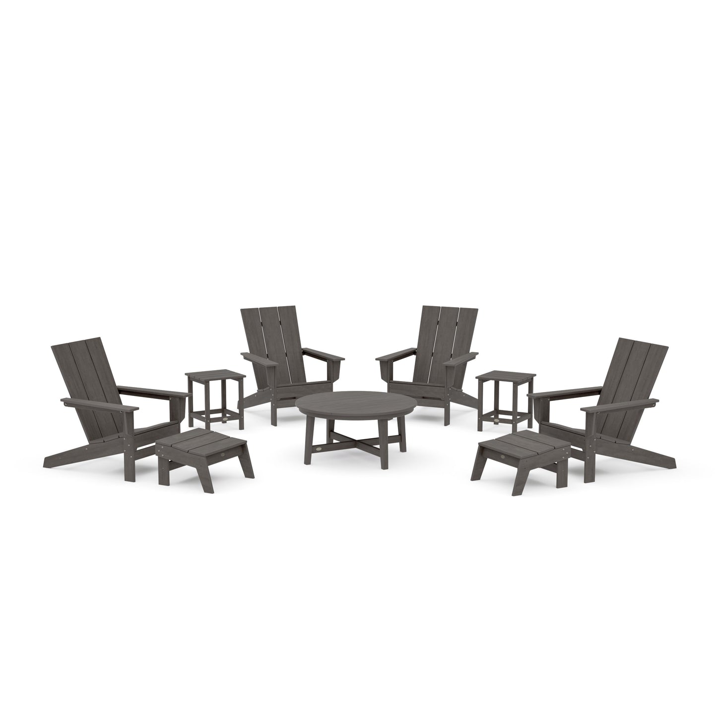 POLYWOOD Modern Studio Adirondack 9-Piece Conversation Set — Driftwood