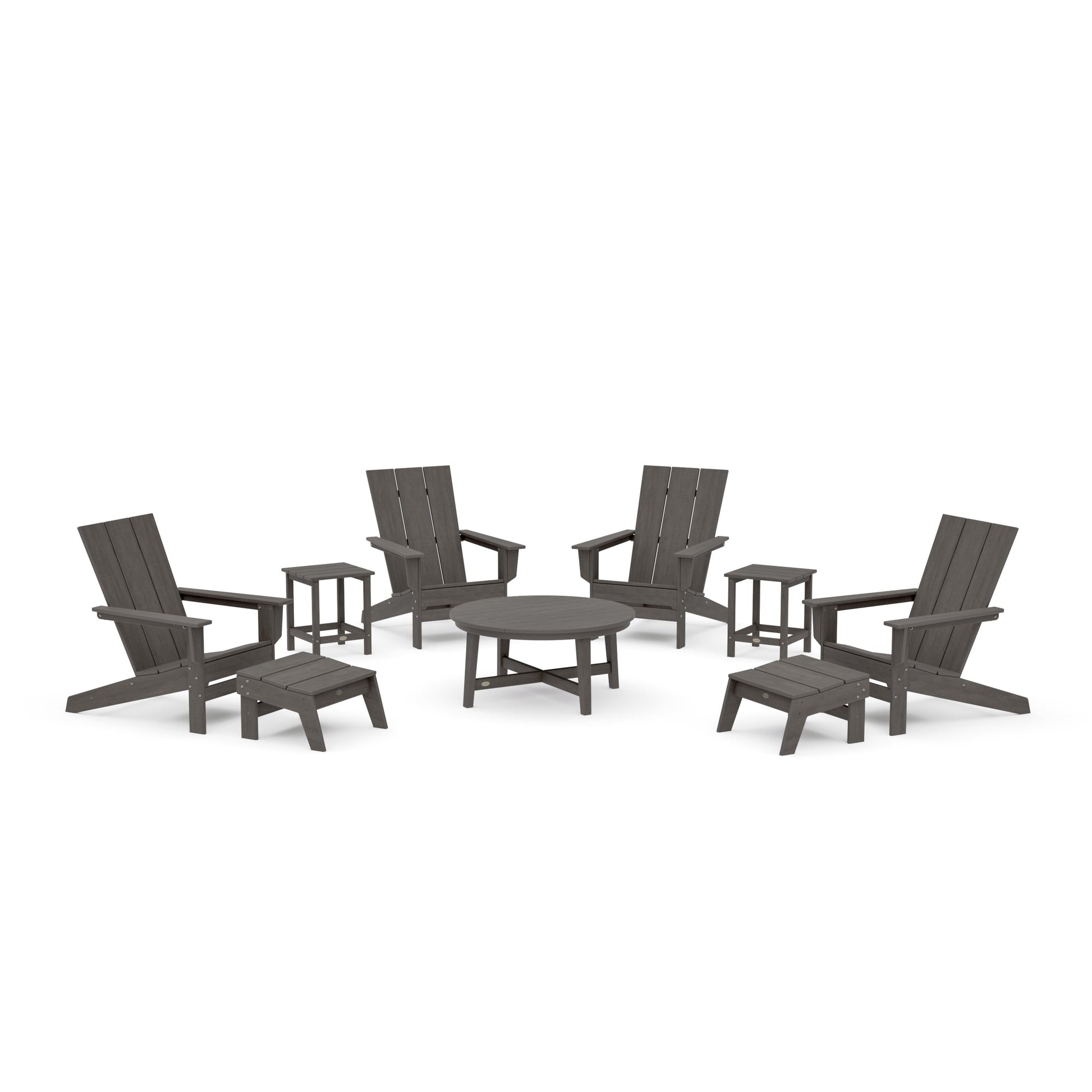 POLYWOOD Modern Studio Adirondack 9-Piece Conversation Set — Driftwood