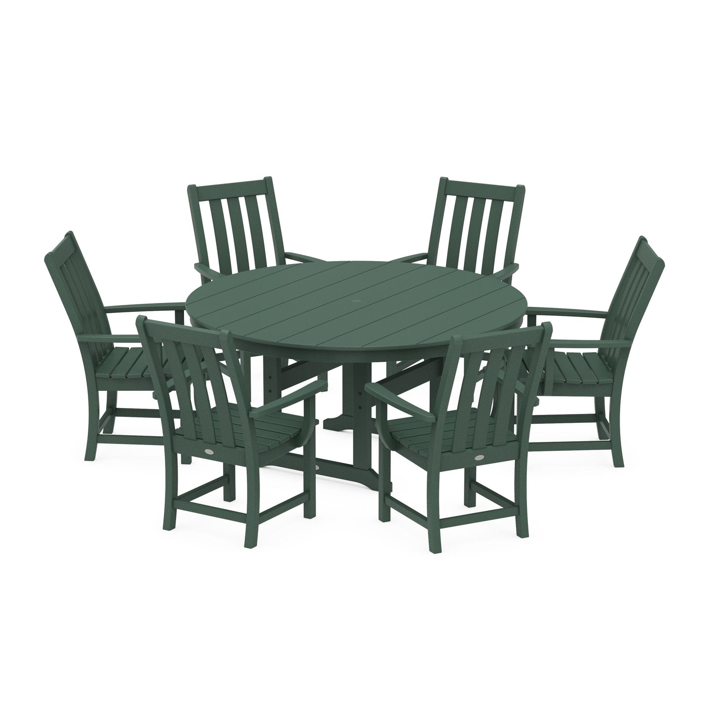POLYWOOD Vineyard 7-Piece Arm Chair Round Farmhouse Dining Set — Green