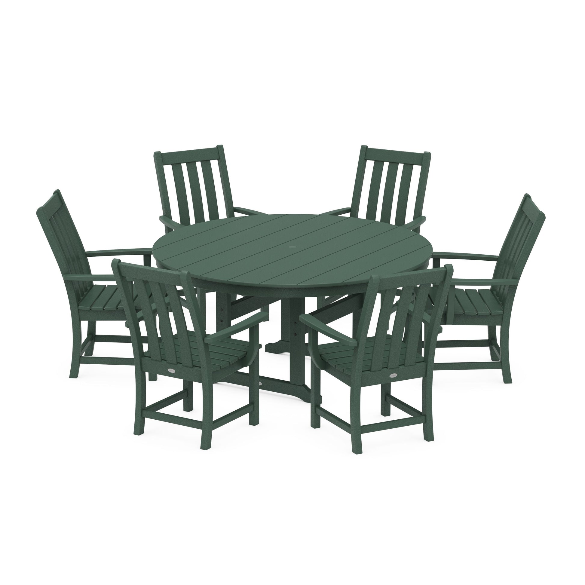 POLYWOOD Vineyard 7-Piece Arm Chair Round Farmhouse Dining Set — Green