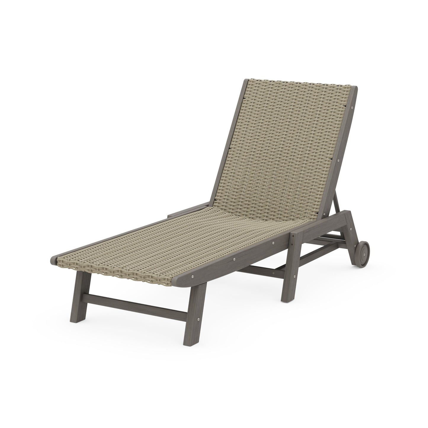POLYWOOD Coastal Woven Chaise with Wheels — Driftwood / Dune Grass