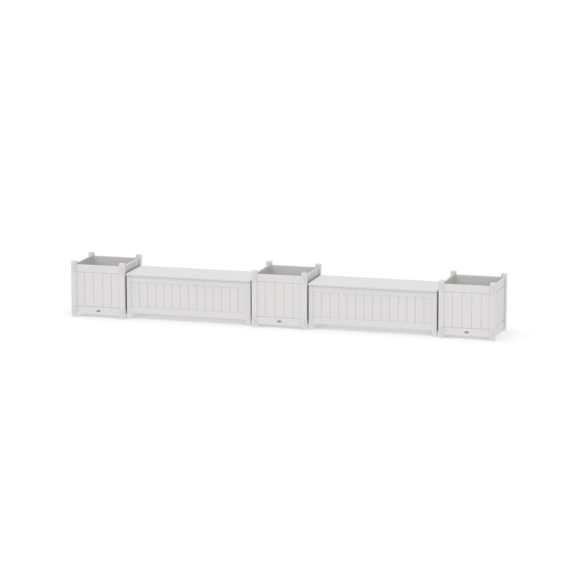 POLYWOOD 48" Vineyard Straight Double Planter Storage Bench Set- Large — Vintage White