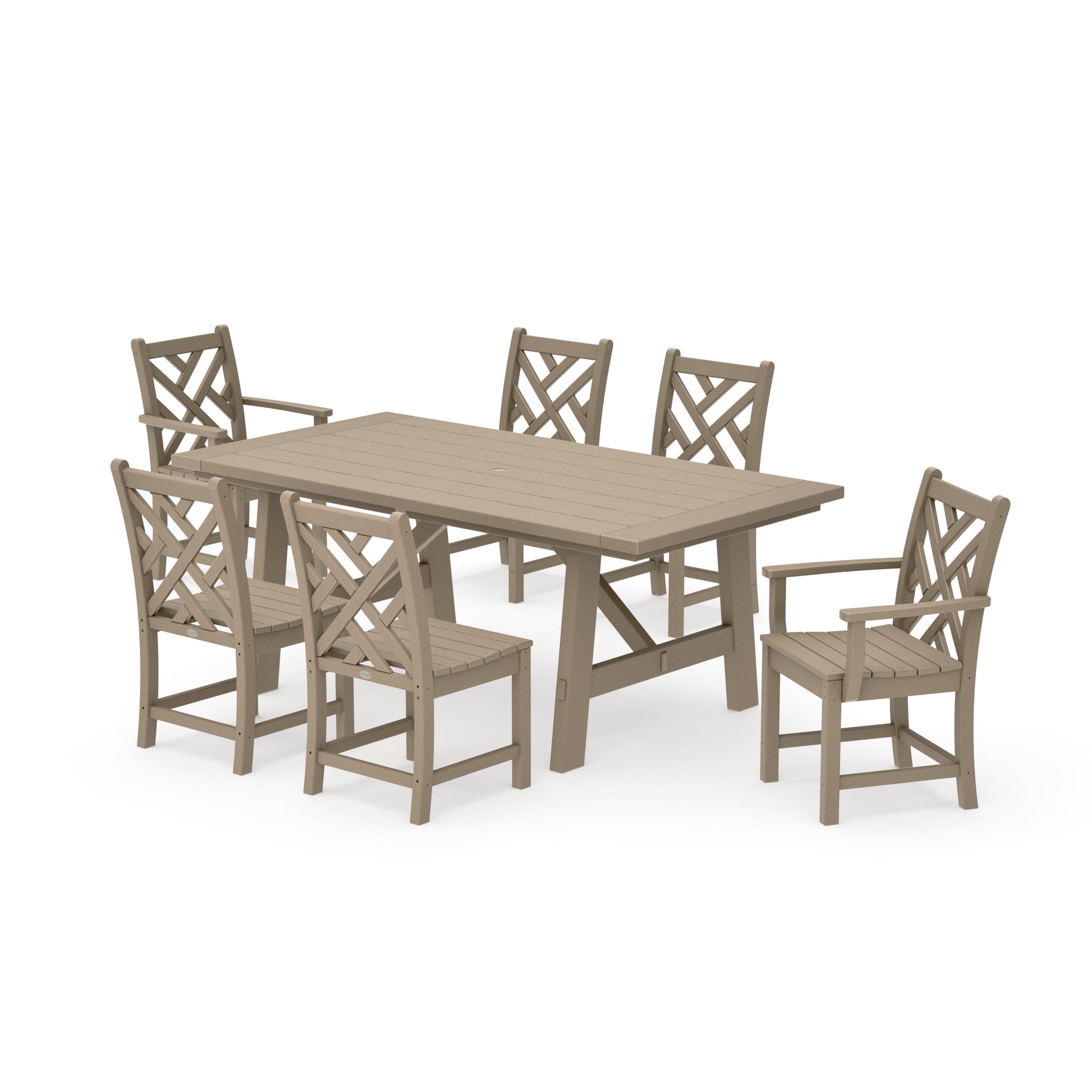 POLYWOOD Chippendale 7-Piece Rustic Farmhouse Dining Set — Vintage Sahara