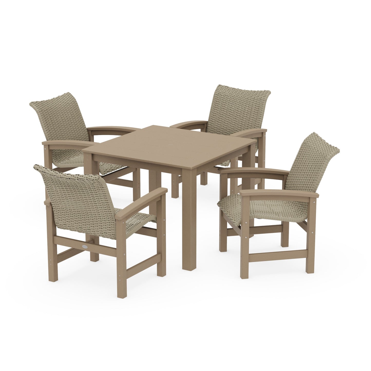 POLYWOOD Coastal Woven 5-Piece Parsons Dining Set — Vintage Sahara / Dune Grass