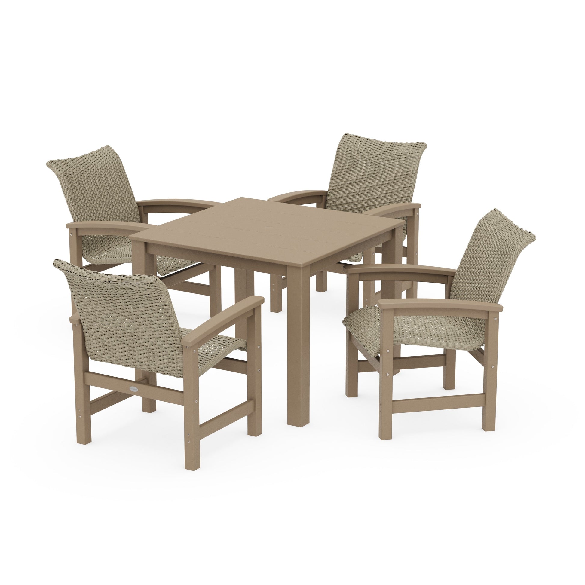 POLYWOOD Coastal Woven 5-Piece Parsons Dining Set — Vintage Sahara / Dune Grass
