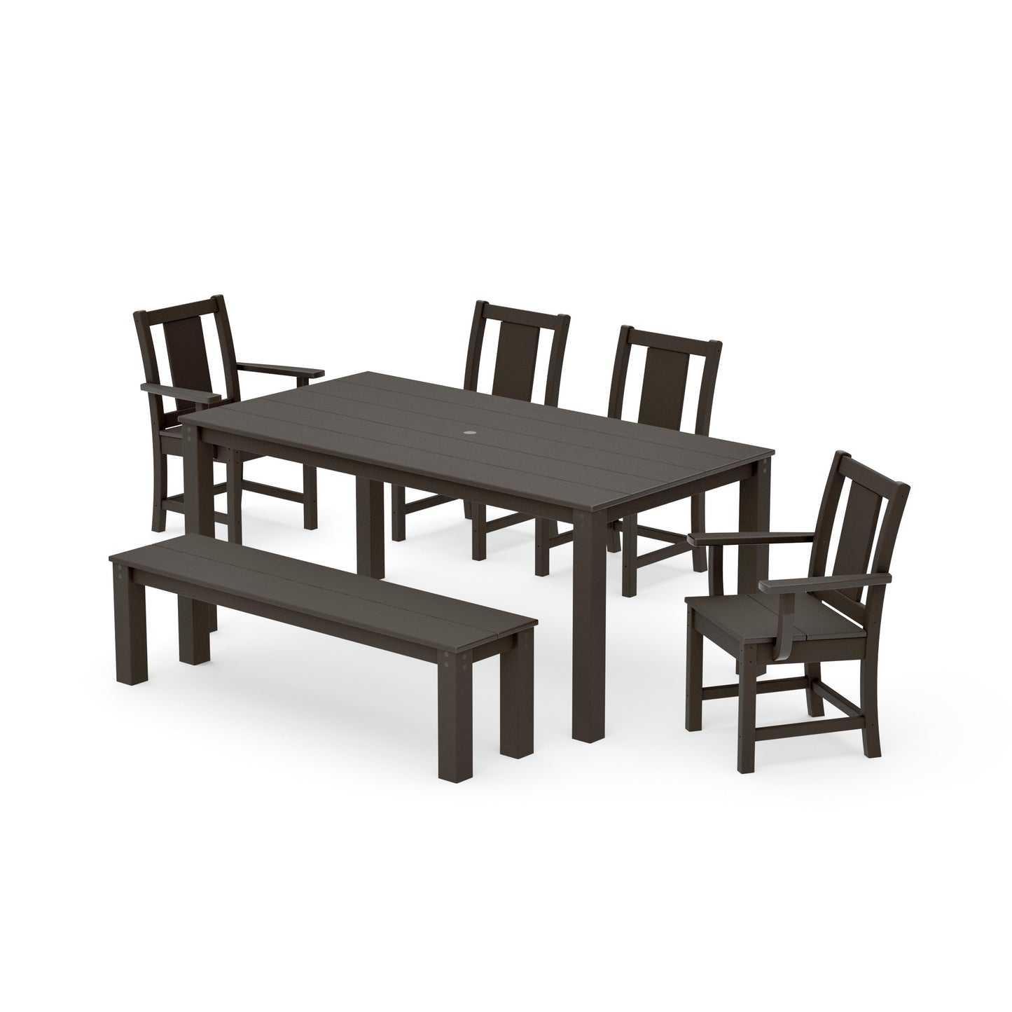 POLYWOOD Prairie 6-Piece Parsons Dining Set with Bench — Vintage Coffee