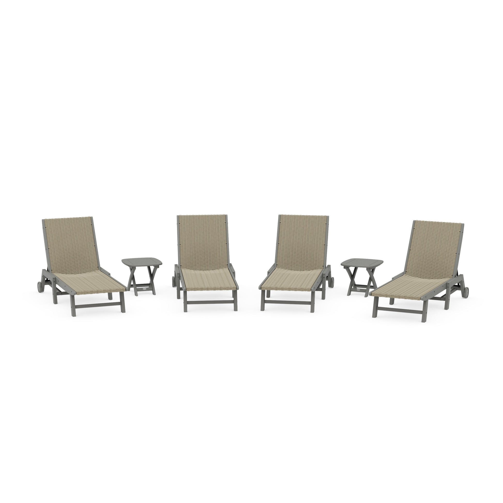 POLYWOOD 6- Piece Coastal Woven Chaise with Wheels Chaise Lounge Set — Slate Grey / Dune Grass