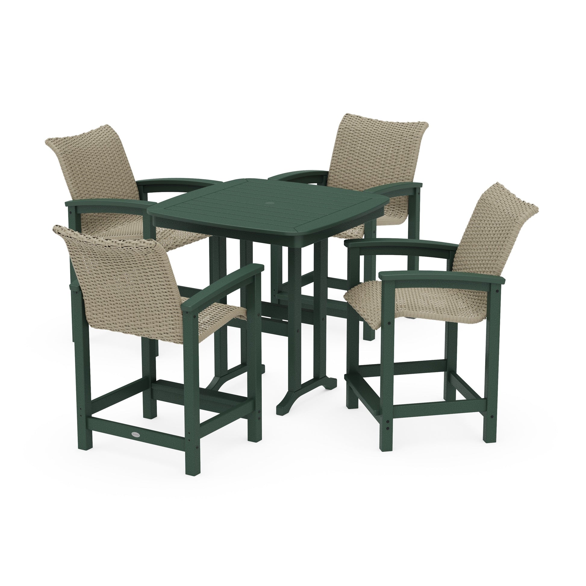 POLYWOOD Coastal Woven 5-Piece Counter Set — Green / Dune Grass