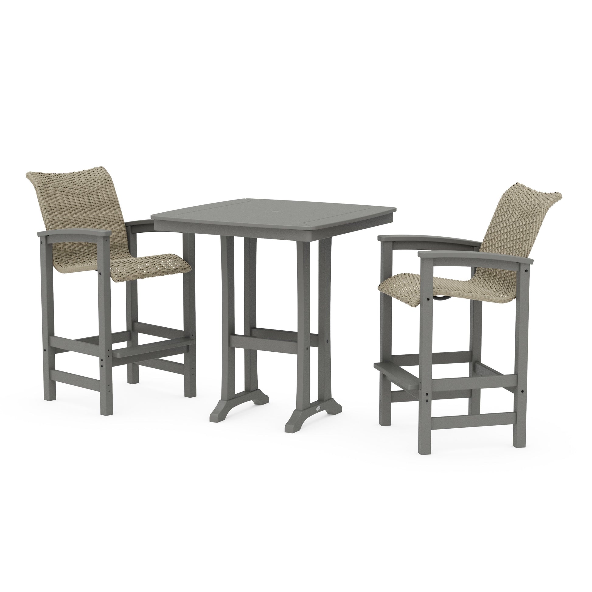 POLYWOOD Coastal Woven 3-Piece Bar Set — Slate Grey / Dune Grass