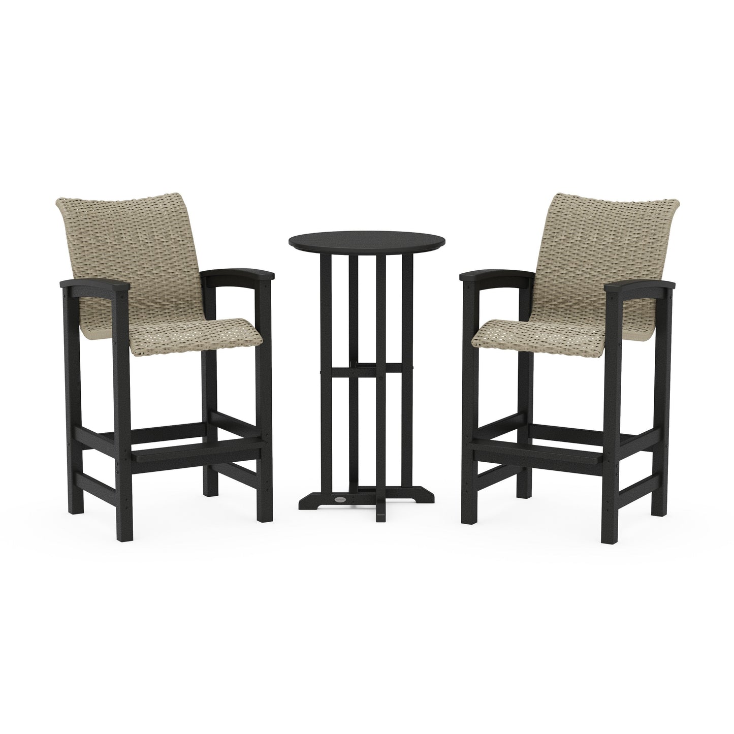 POLYWOOD Coastal Woven 3-Piece Farmhouse Bar Set — Black / Dune Grass
