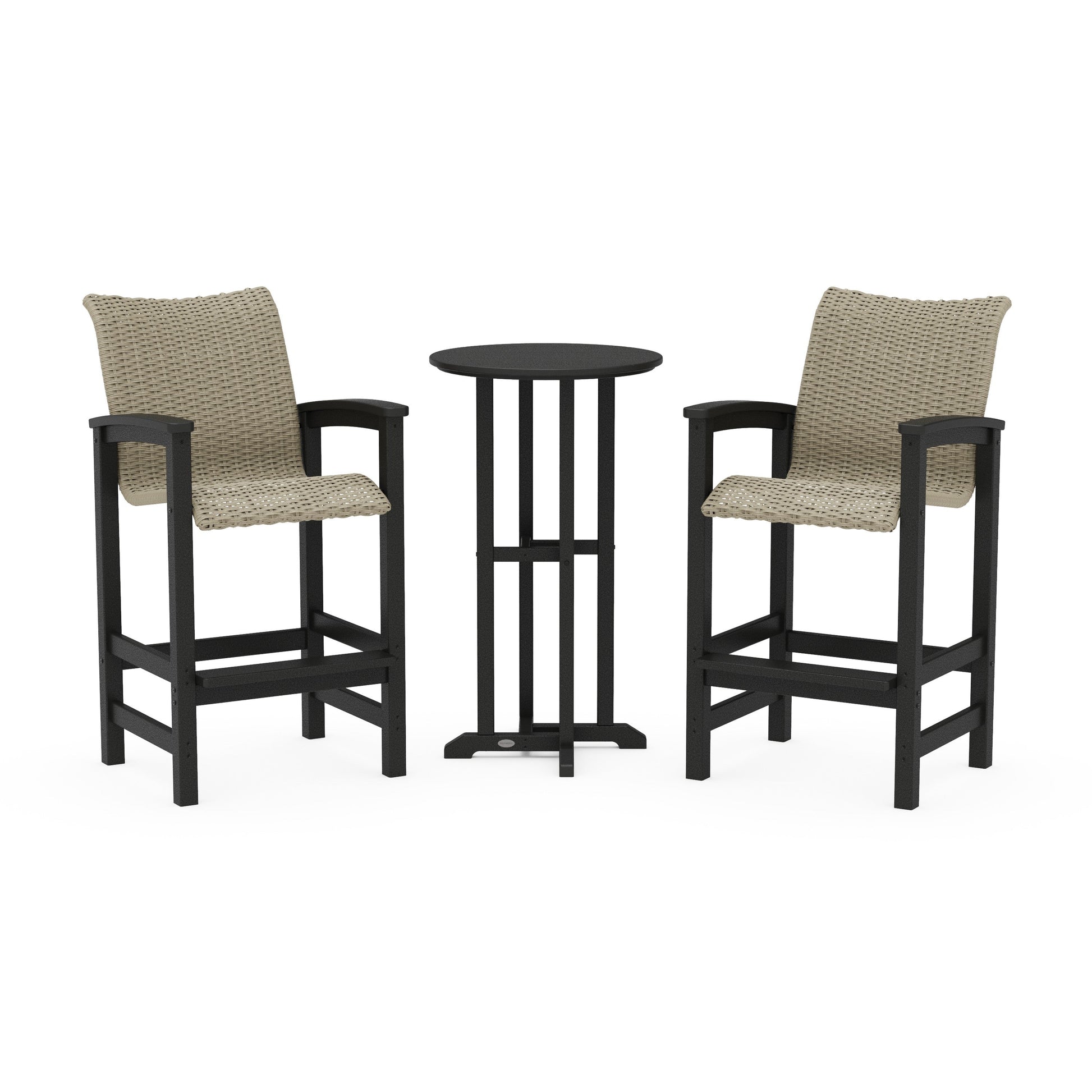 POLYWOOD Coastal Woven 3-Piece Farmhouse Bar Set — Black / Dune Grass