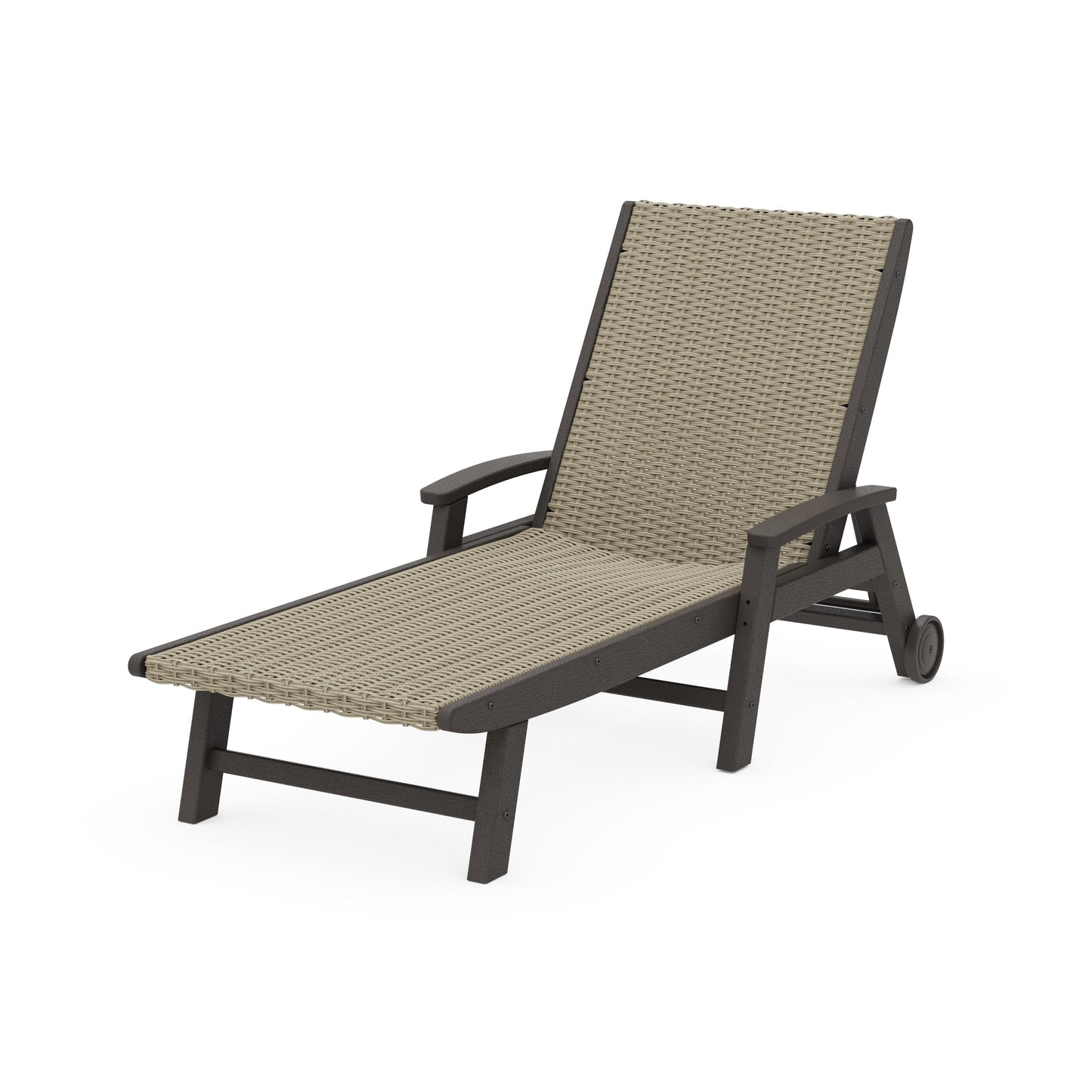 POLYWOOD Coastal Woven Chaise with Arms and Wheels — Vintage Coffee / Dune Grass