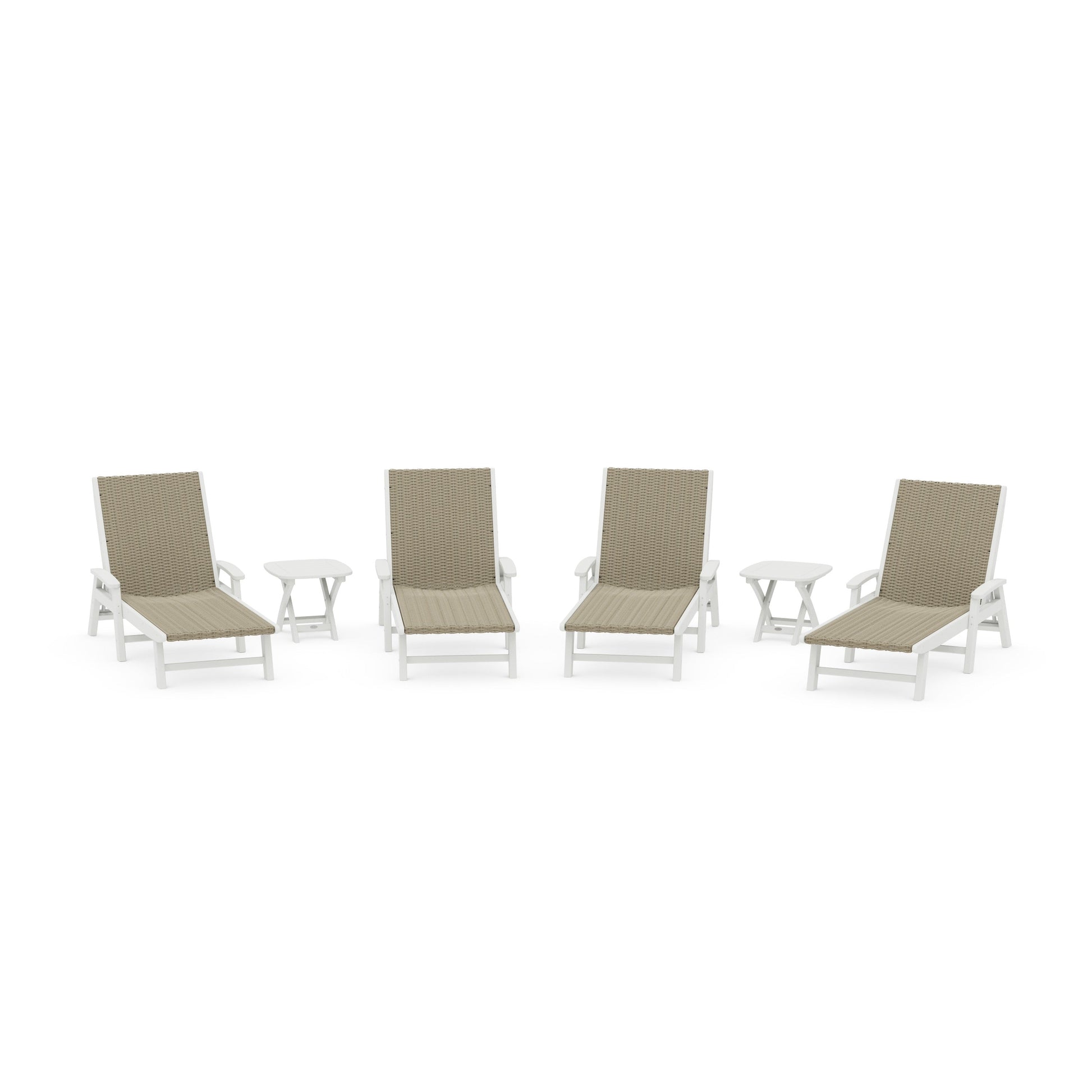 POLYWOOD 6- Piece Coastal Woven Chaise with Arms Chaise Lounge Set — Vintage White / Dune Grass