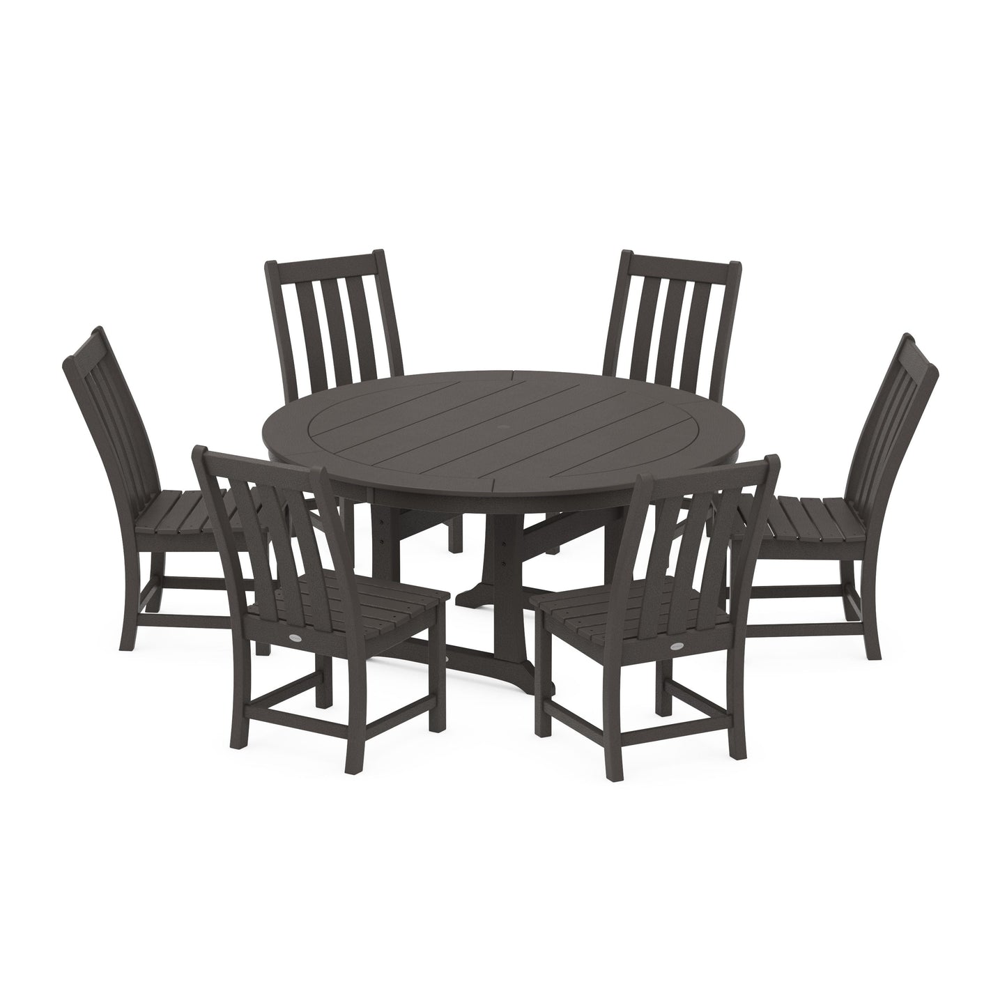 POLYWOOD Vineyard 7-Piece Side Chair Round Dining Set — Vintage Coffee