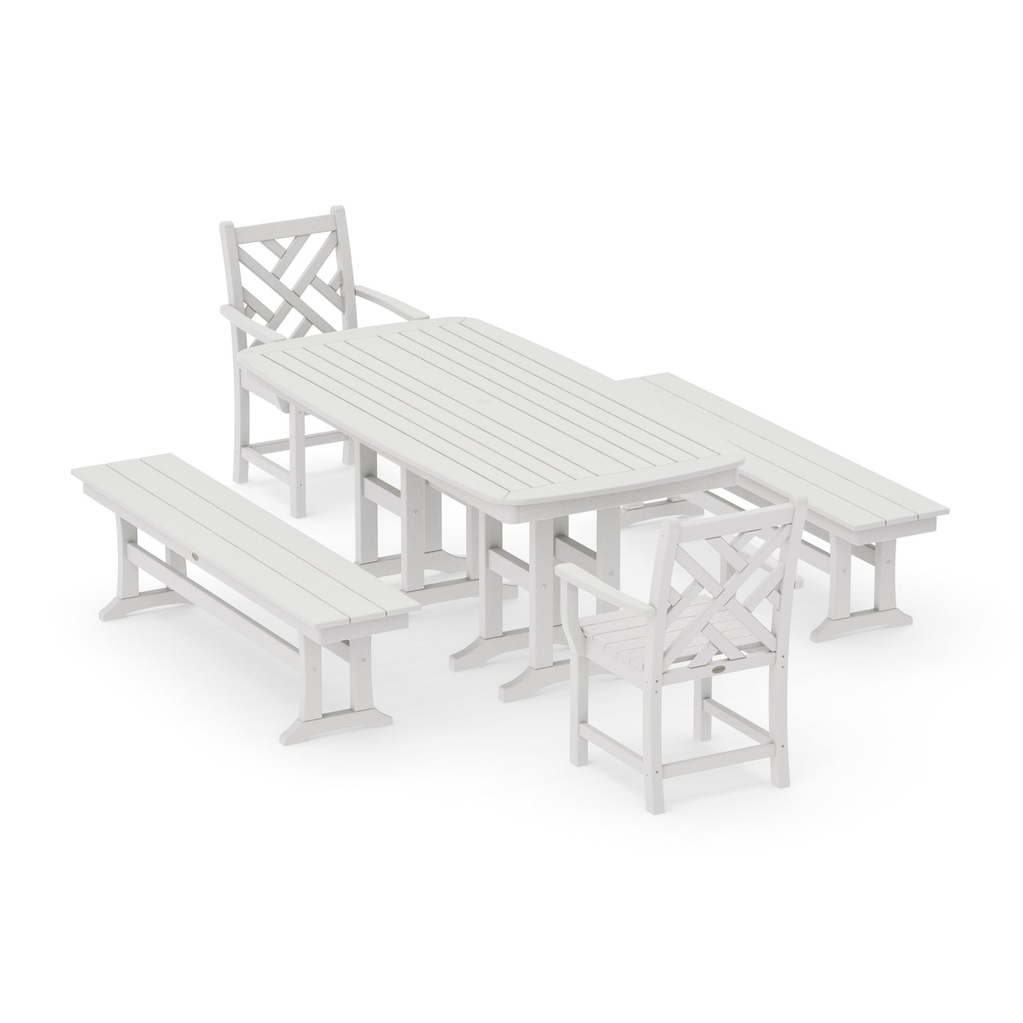 POLYWOOD Chippendale 5-Piece Dining Set with Benches — Vintage White