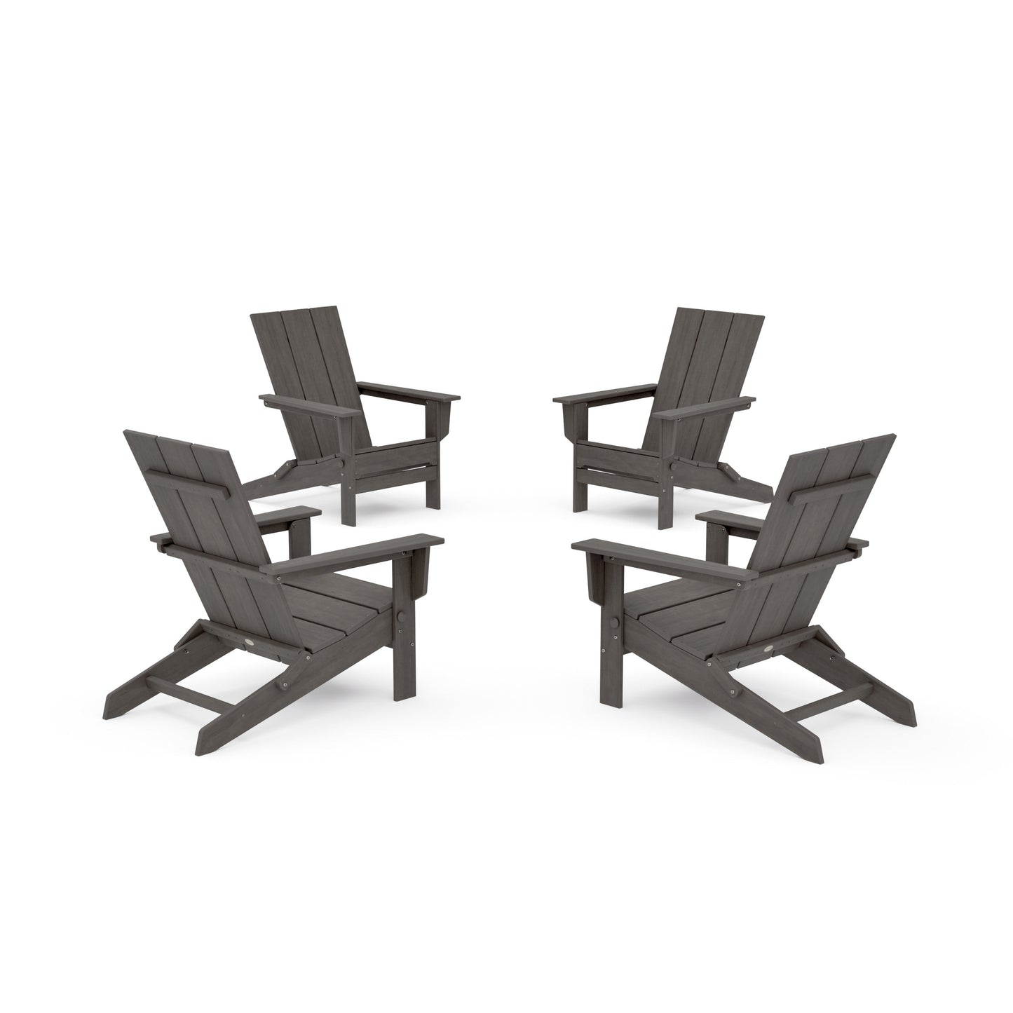 POLYWOOD 4-Piece Modern Studio Folding Adirondack Chair Conversation Set — Driftwood