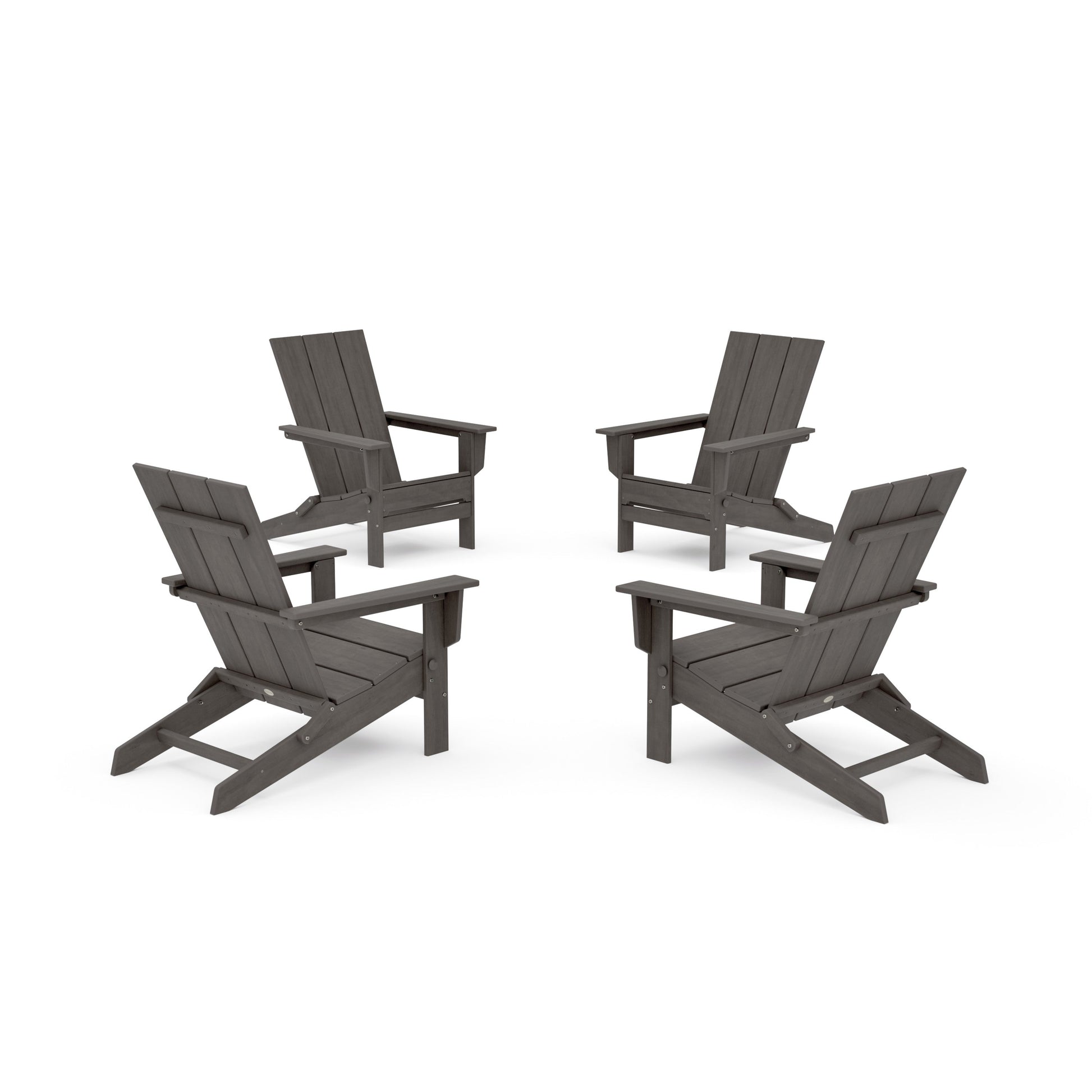 POLYWOOD 4-Piece Modern Studio Folding Adirondack Chair Conversation Set — Driftwood
