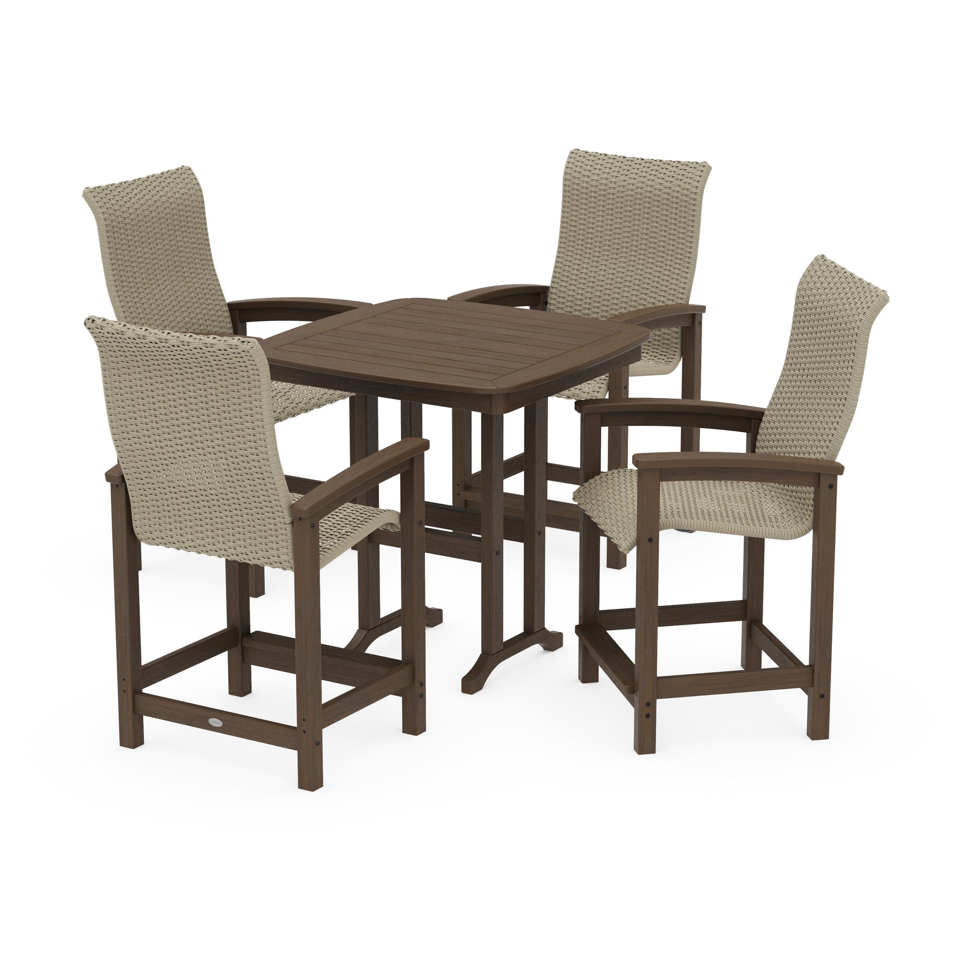 POLYWOOD Coastal Woven High-Back 5-Piece Counter Set — Kona / Dune Grass