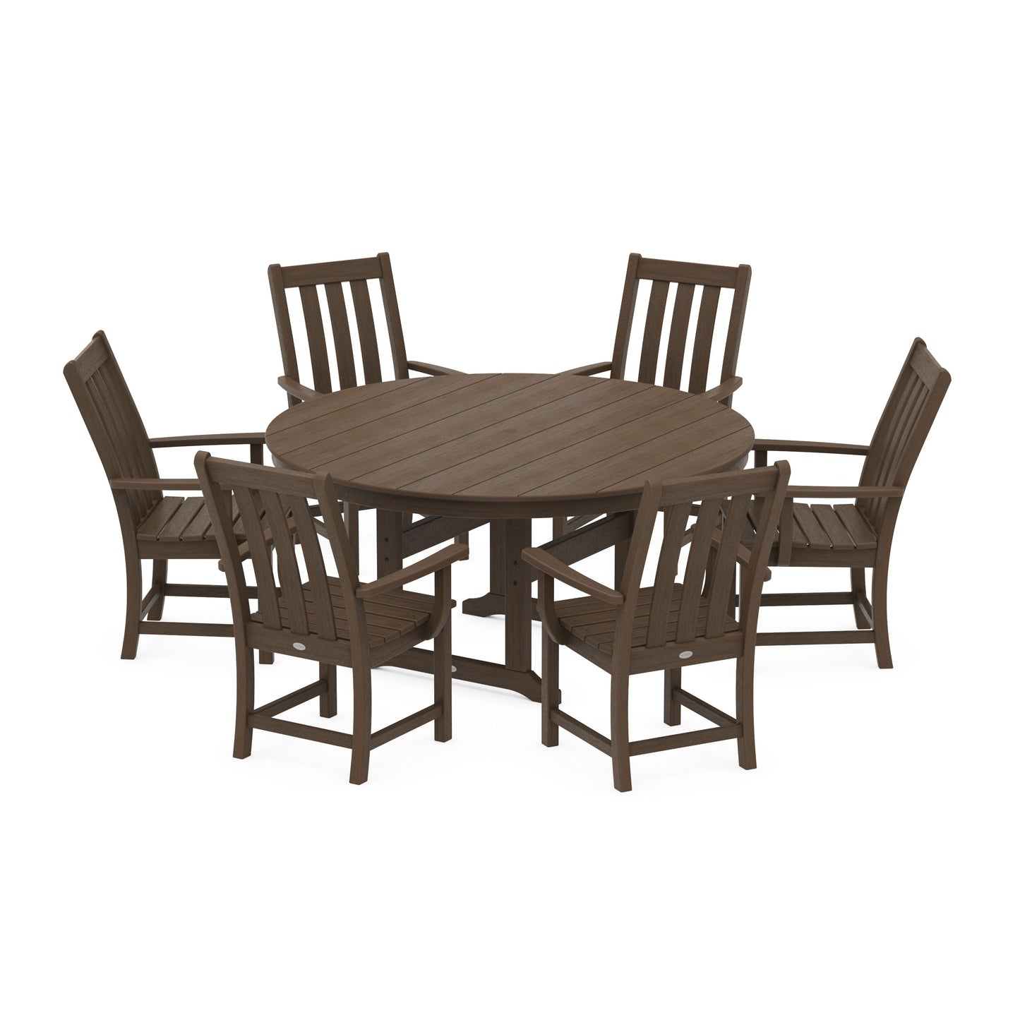 POLYWOOD Vineyard 7-Piece Arm Chair Round Farmhouse Dining Set — Kona