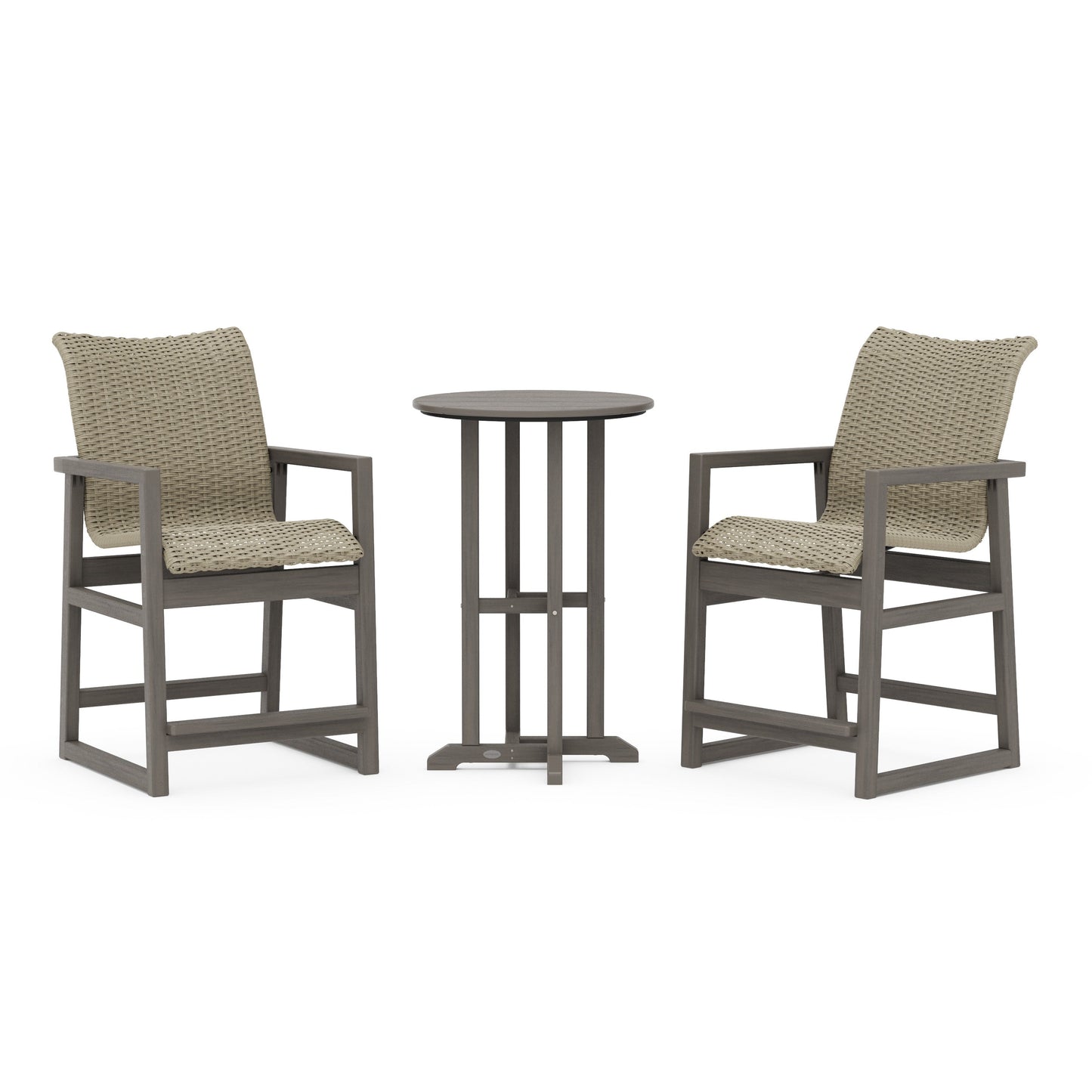 POLYWOOD EDGE Woven 3-Piece Farmhouse Counter Set — Driftwood / Dune Grass