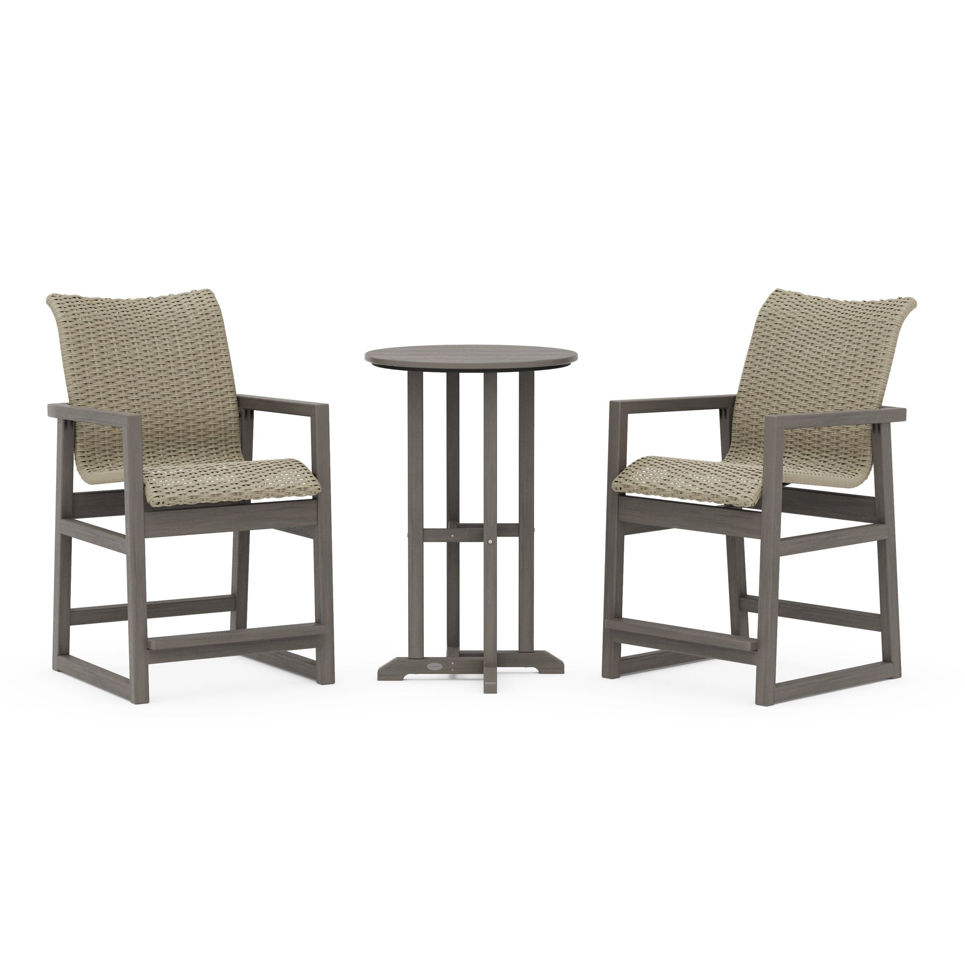 POLYWOOD EDGE Woven 3-Piece Farmhouse Counter Set — Driftwood / Dune Grass