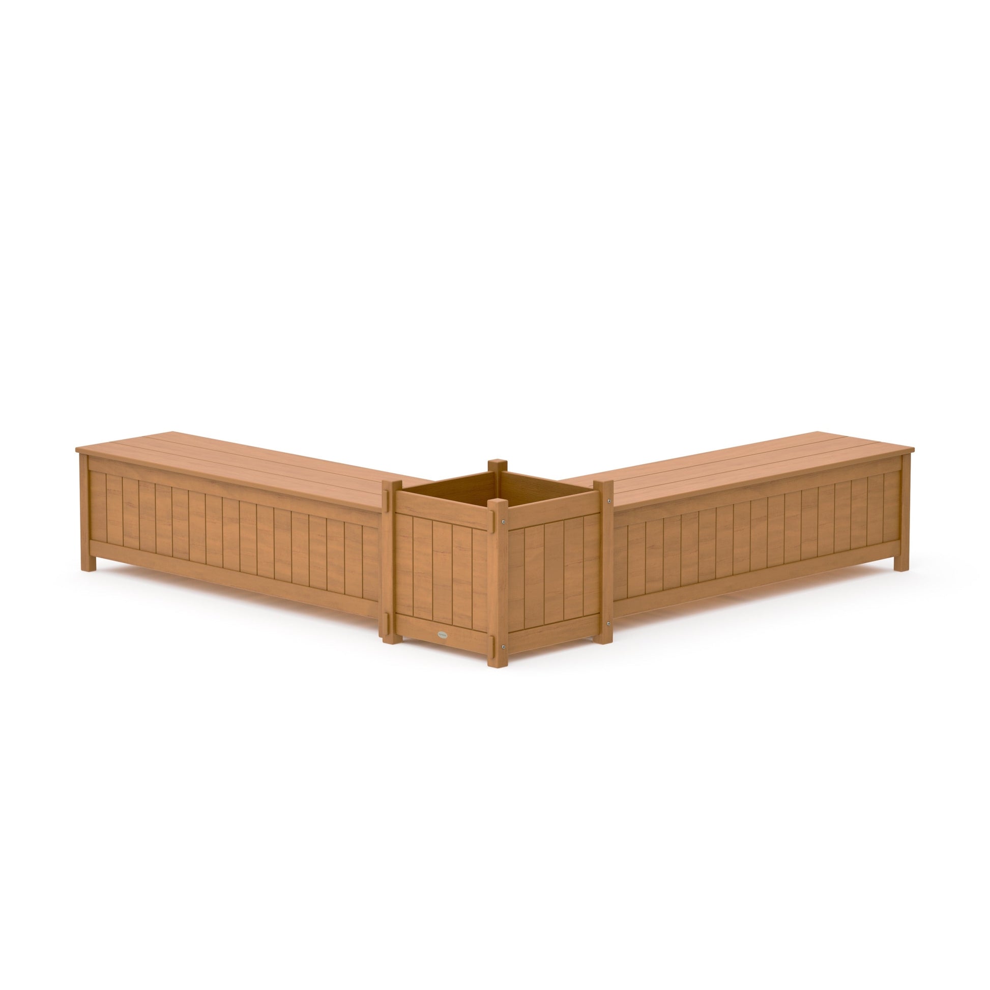POLYWOOD 60" Vineyard L- Shaped Planter Storage Bench Set- Large — Natural