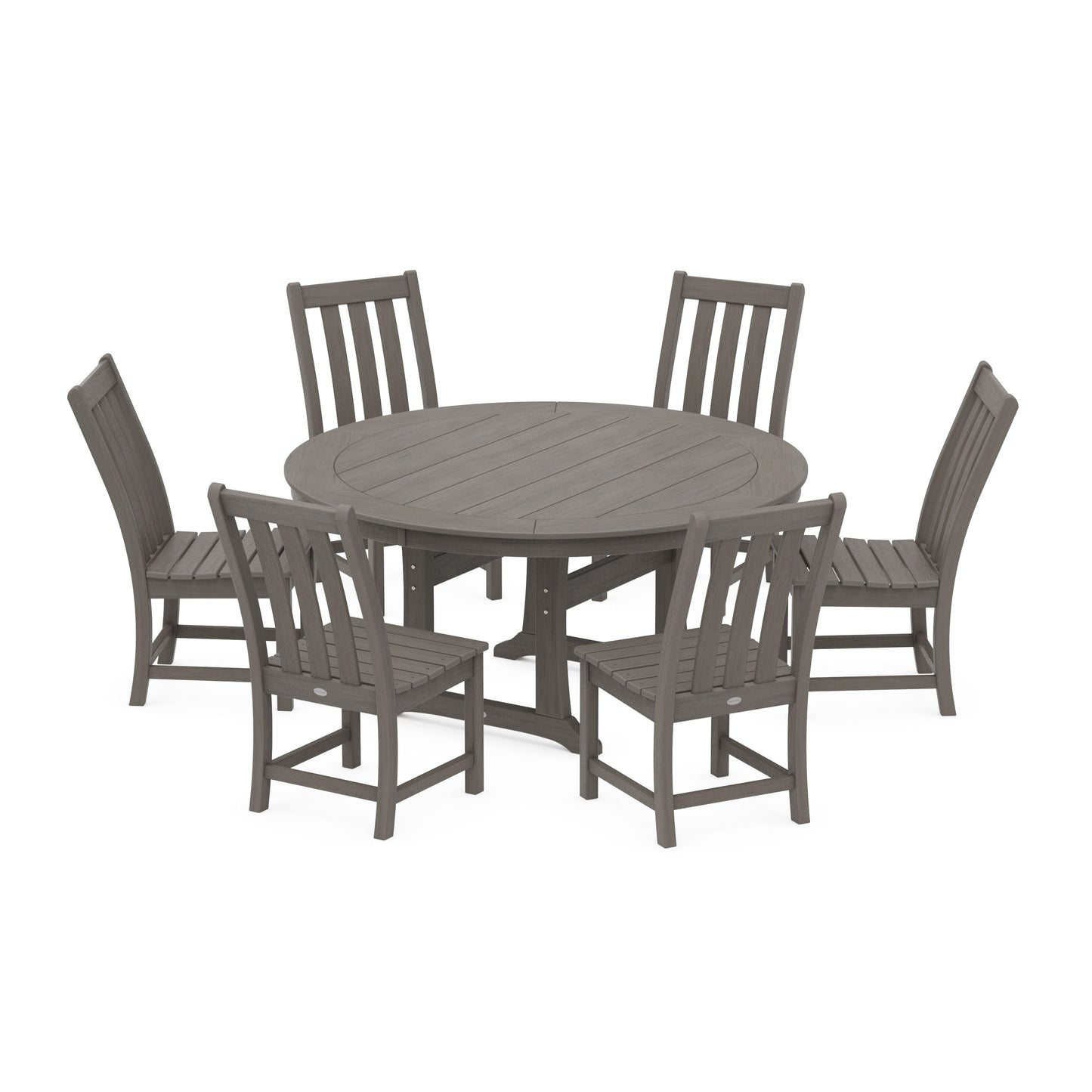 POLYWOOD Vineyard 7-Piece Side Chair Round Dining Set — Driftwood