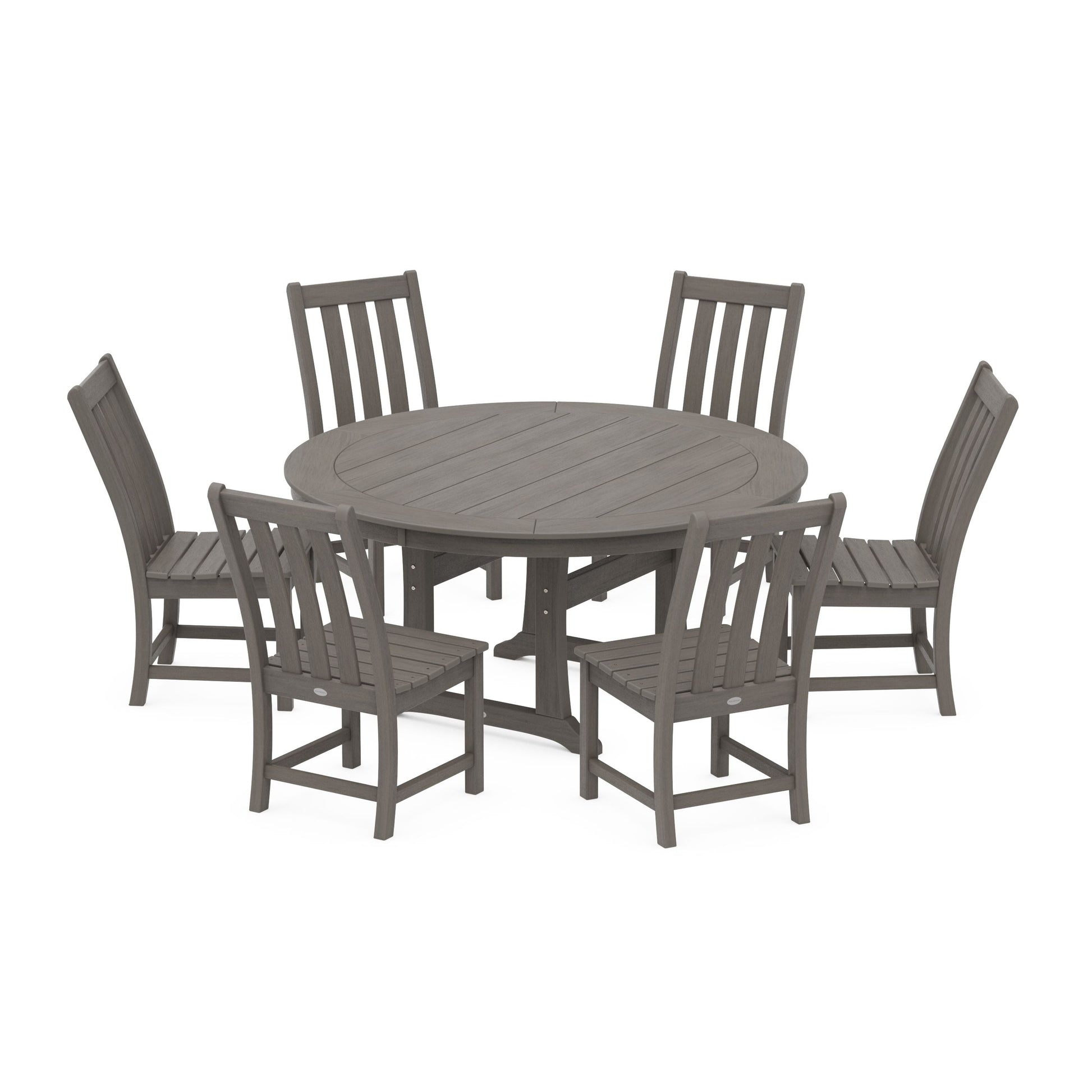 POLYWOOD Vineyard 7-Piece Side Chair Round Dining Set — Driftwood