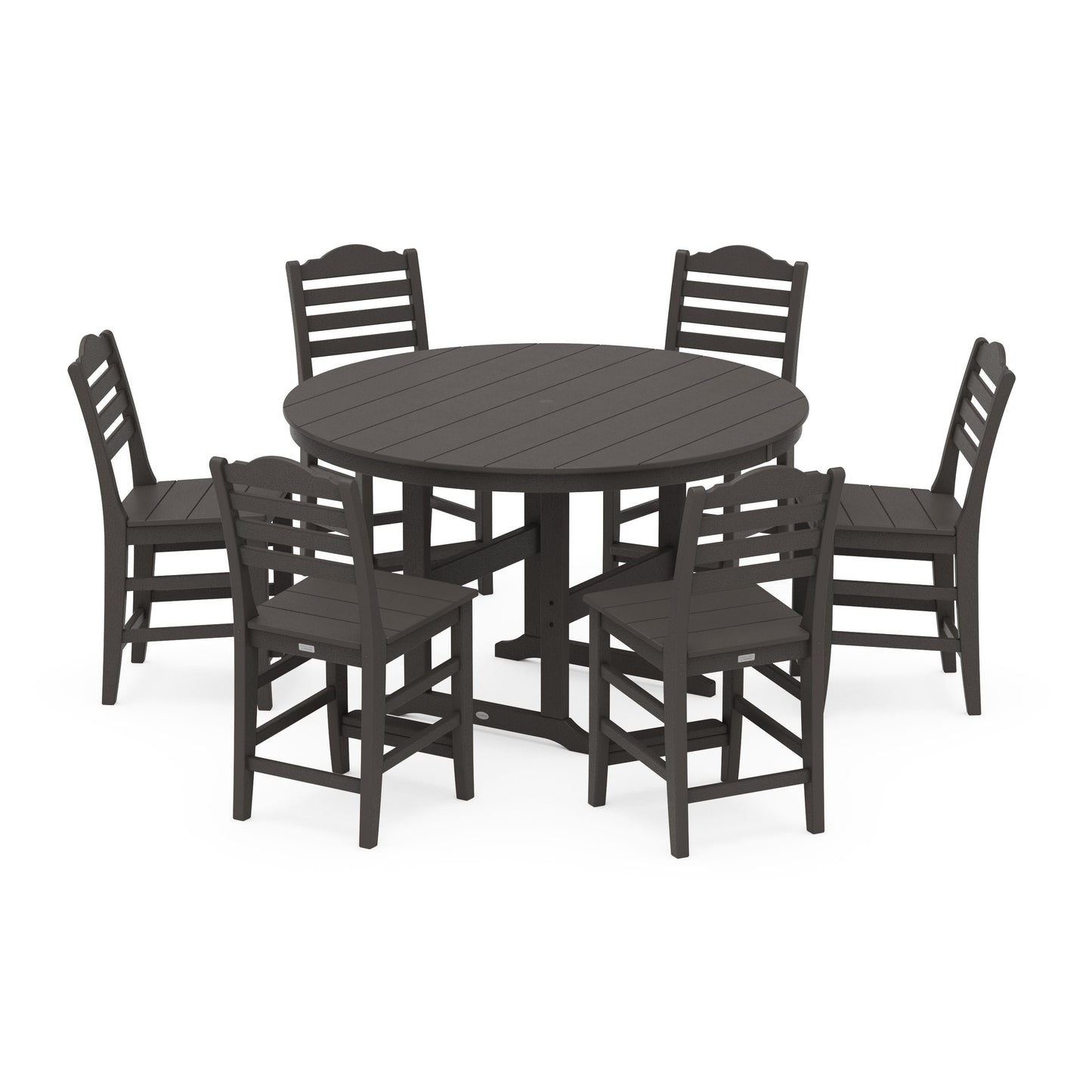 POLYWOOD Savannah 7-Piece Farmhouse Side Chair Round Counter Set — Vintage Coffee