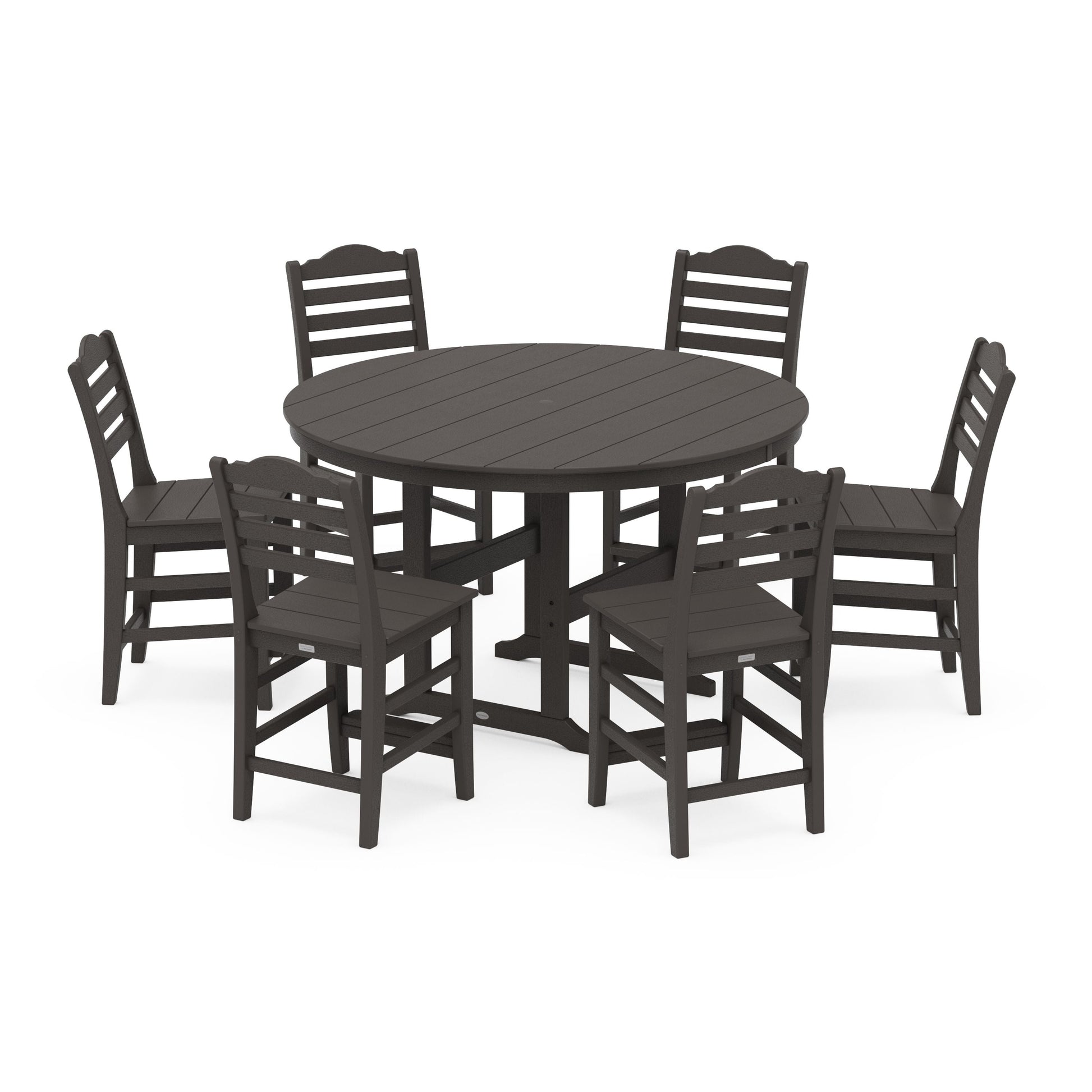 POLYWOOD Savannah 7-Piece Farmhouse Side Chair Round Counter Set — Vintage Coffee