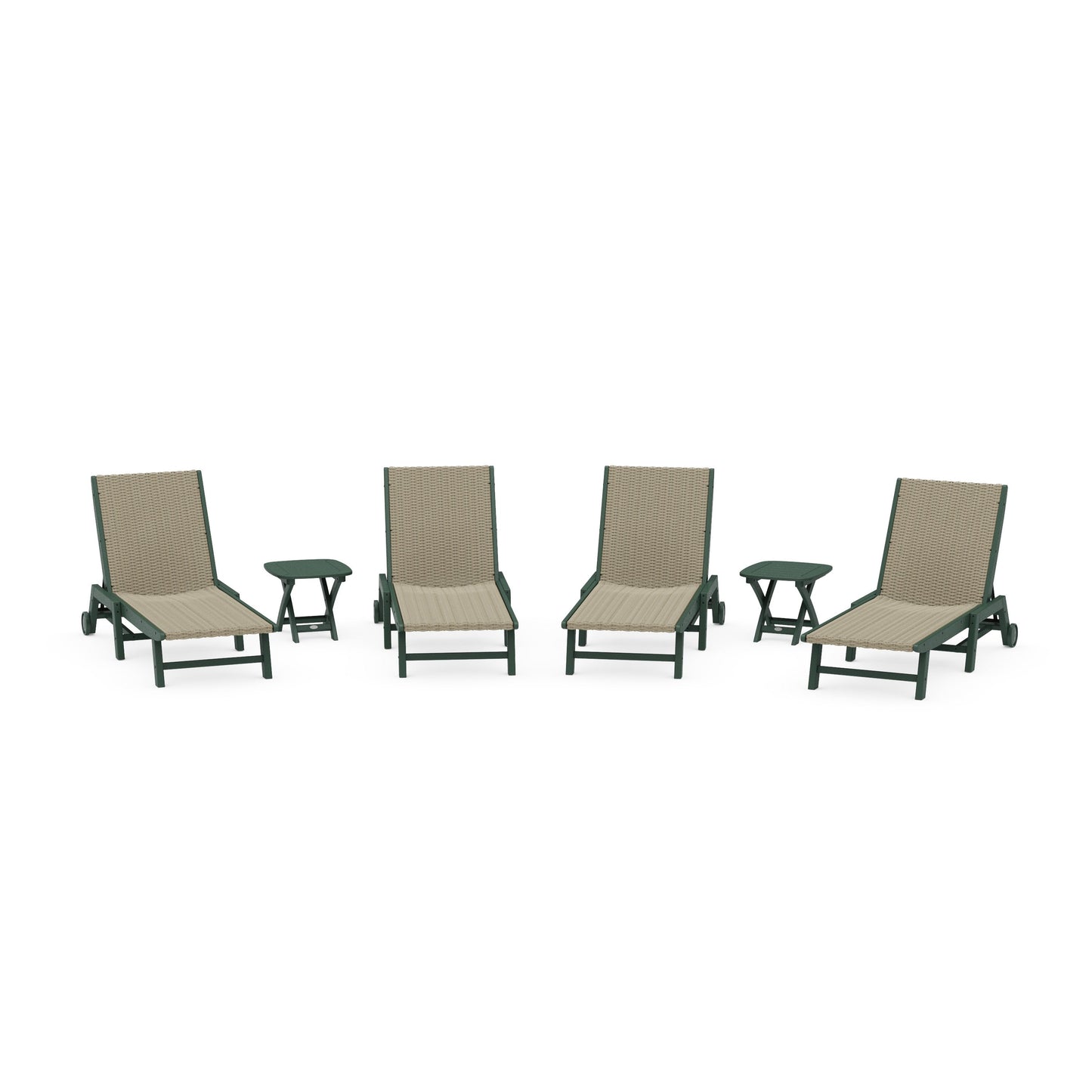 POLYWOOD 6- Piece Coastal Woven Chaise with Wheels Chaise Lounge Set — Green / Dune Grass
