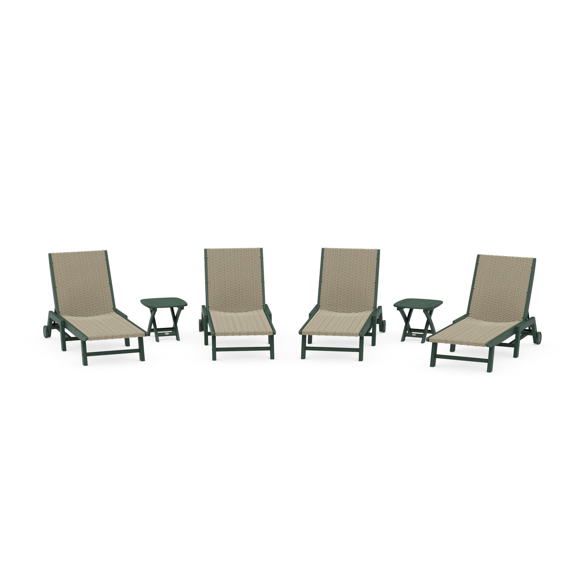 POLYWOOD 6- Piece Coastal Woven Chaise with Wheels Chaise Lounge Set — Green / Dune Grass