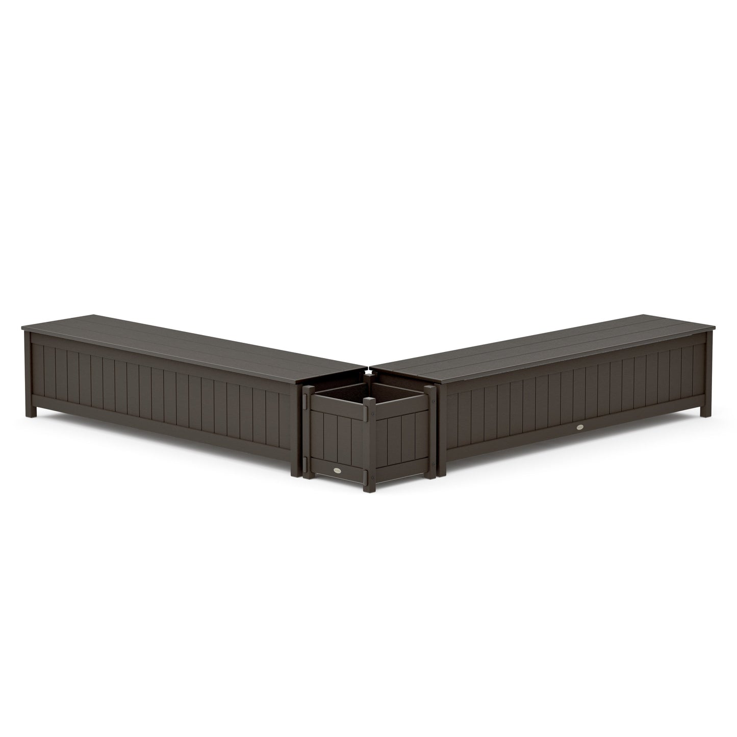 POLYWOOD 72" Vineyard L- Shaped Planter Storage Bench Set — Vintage Coffee