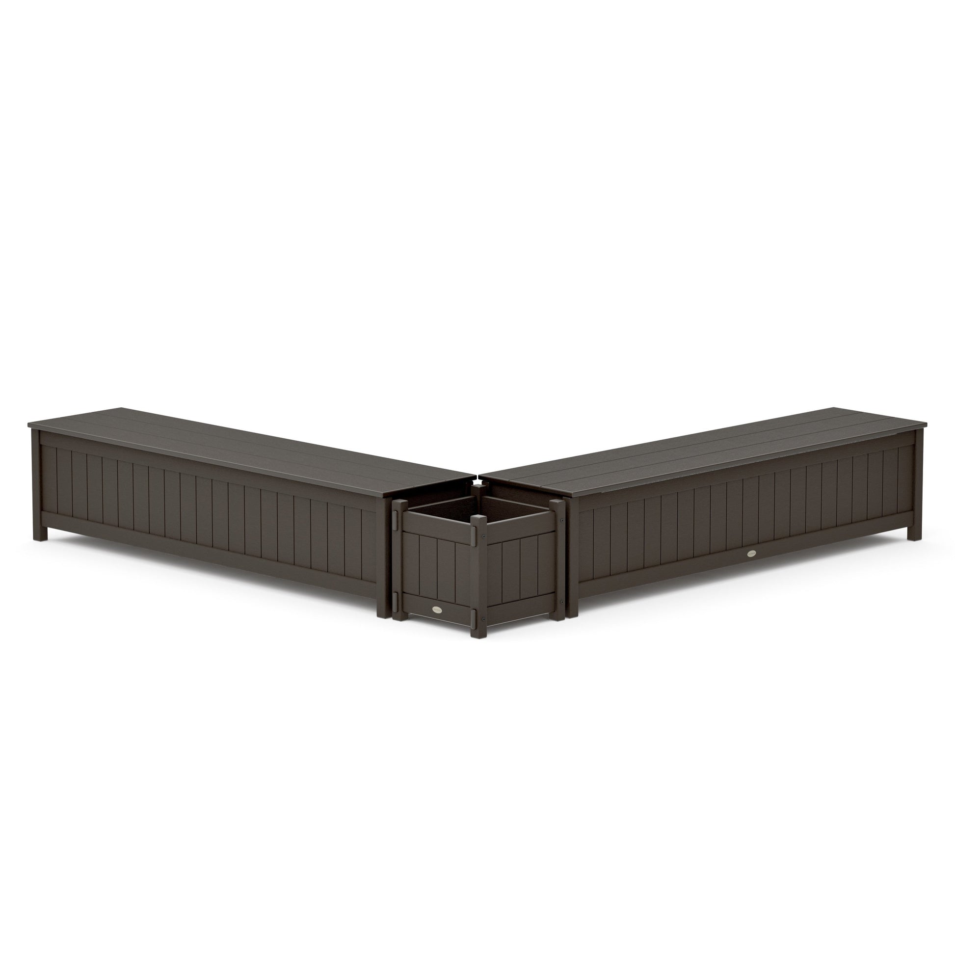 POLYWOOD 72" Vineyard L- Shaped Planter Storage Bench Set — Vintage Coffee