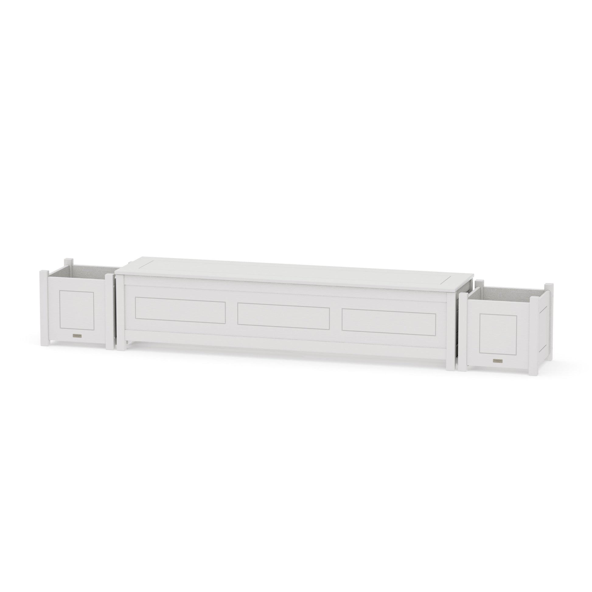 POLYWOOD 72" Country Living Straight Planter Storage Bench Set — Vintage White