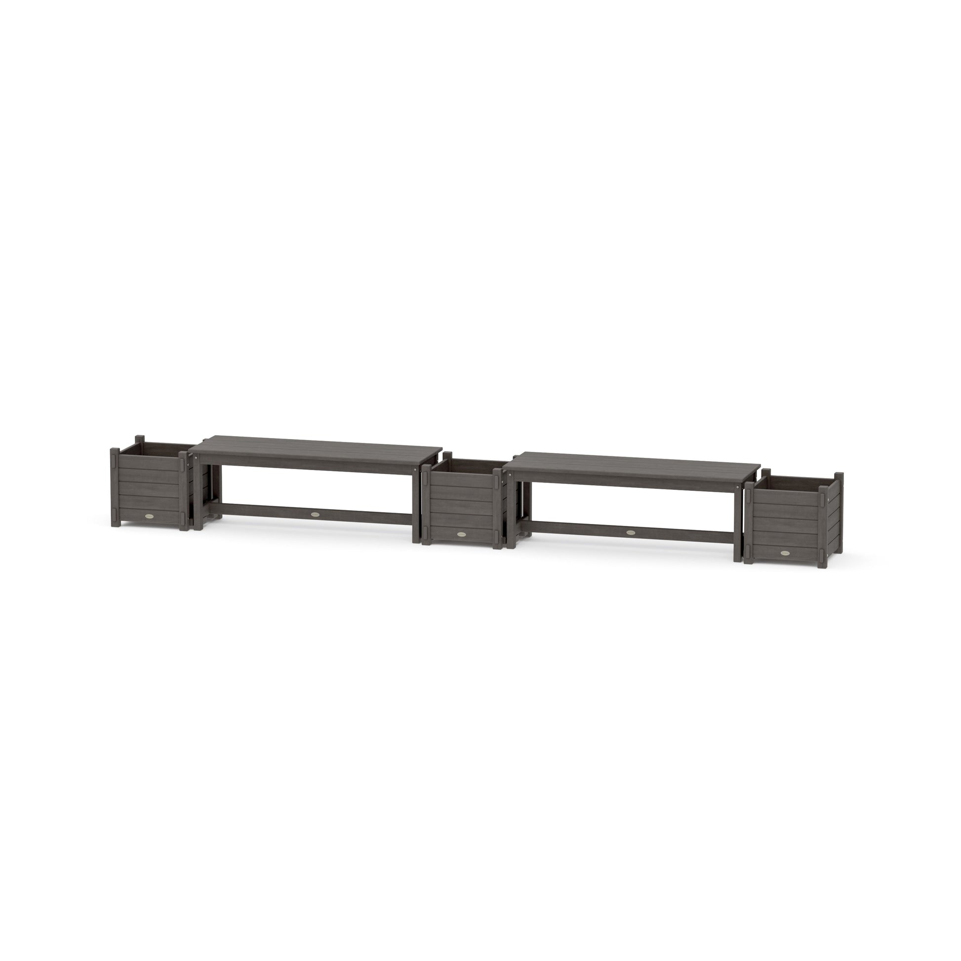 POLYWOOD 48" Nautical Straight Double Planter Bench Set — Driftwood