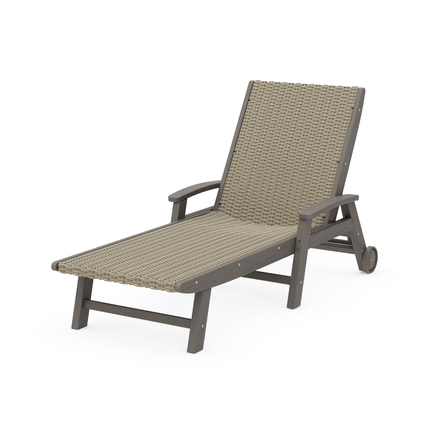 POLYWOOD Coastal Woven Chaise with Arms and Wheels — Driftwood / Dune Grass