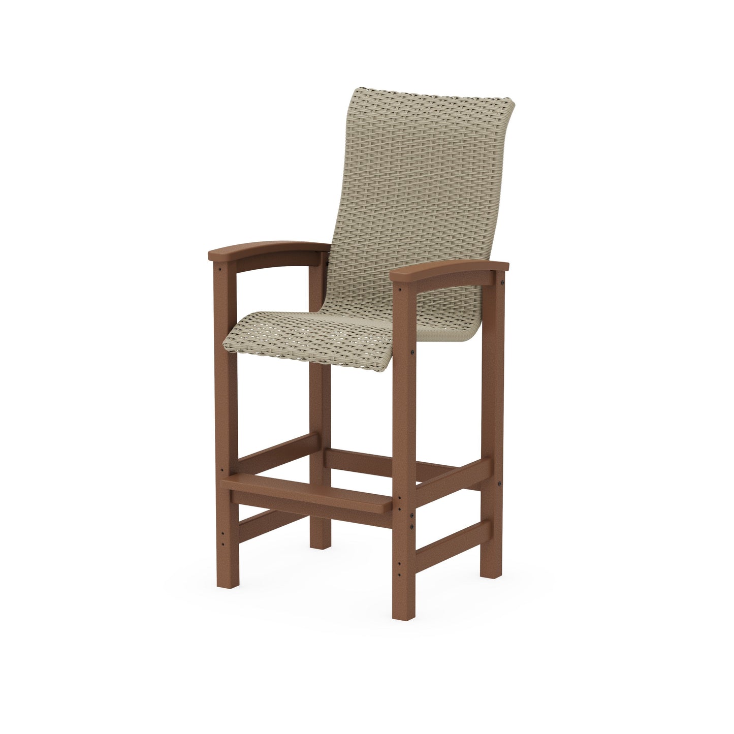 POLYWOOD Coastal Woven High-Back Bar Chair — Teak / Dune Grass