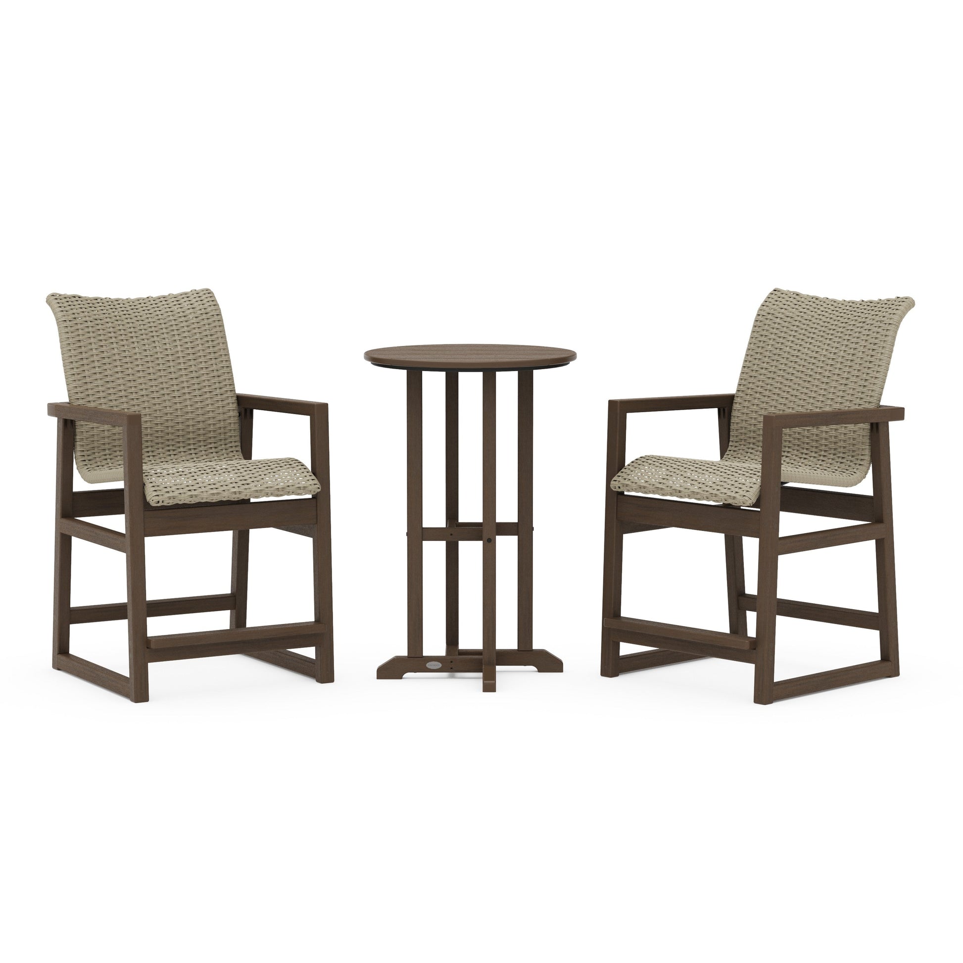 POLYWOOD EDGE Woven 3-Piece Farmhouse Counter Set — Kona / Dune Grass