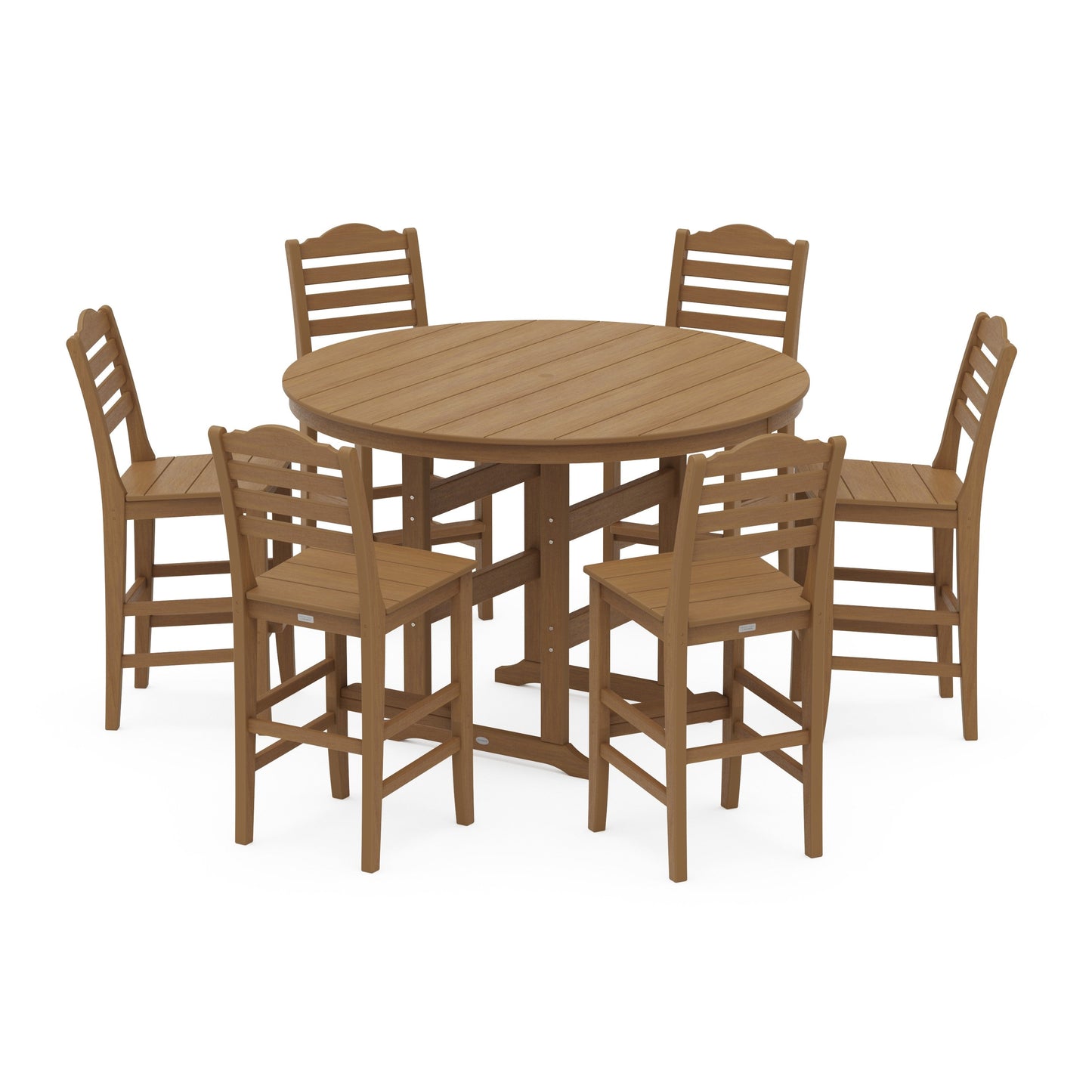 POLYWOOD Savannah 7-Piece Farmhouse Side Chair Round Bar Set — Natural