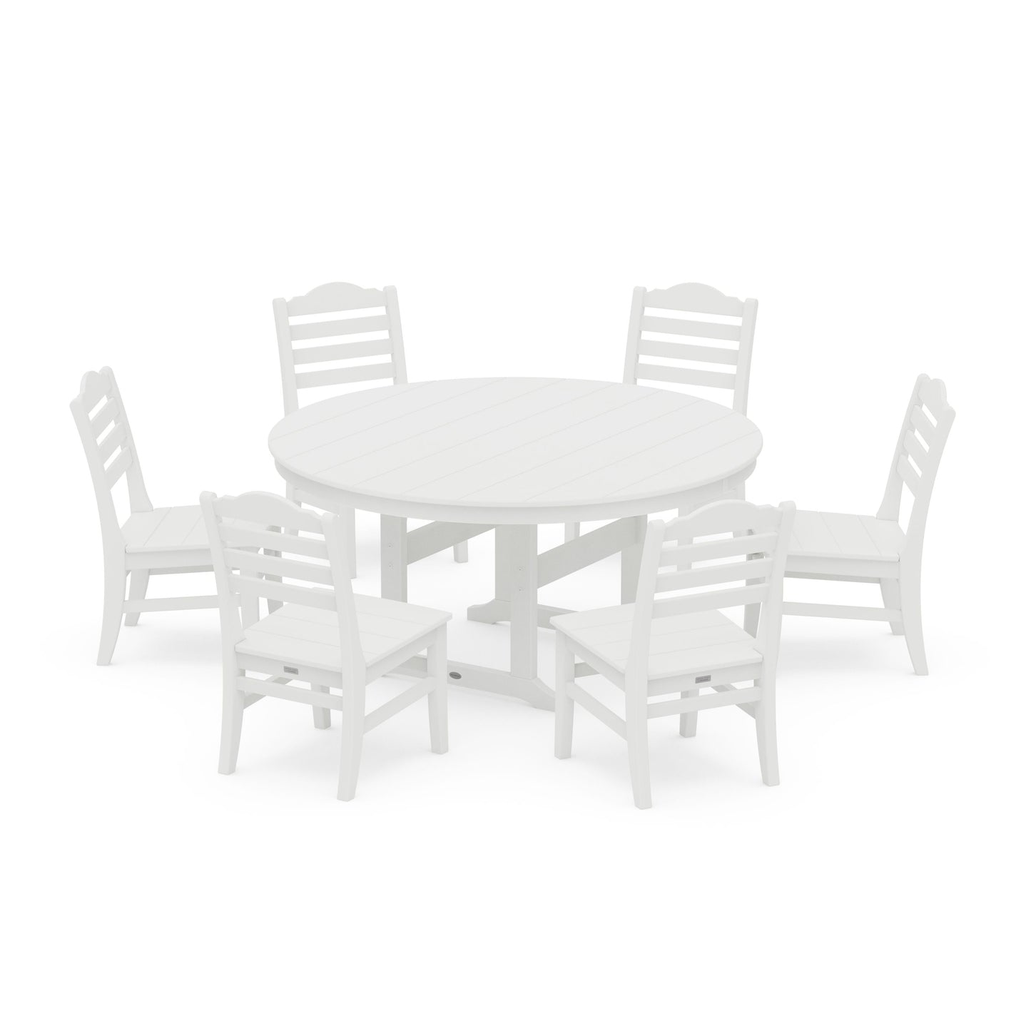POLYWOOD Savannah 7-Piece Side Chair Round Farmhouse Dining Set — White