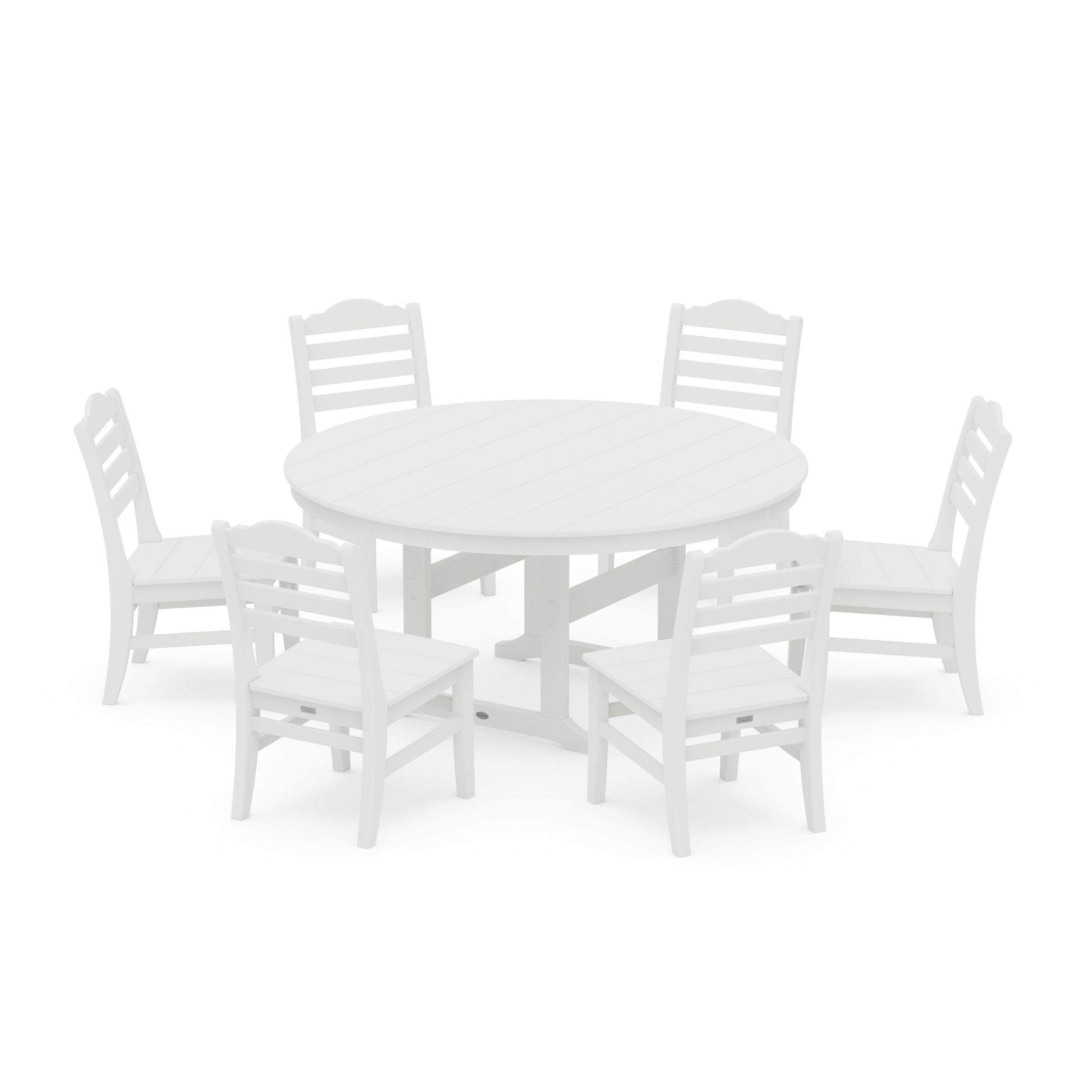 POLYWOOD Savannah 7-Piece Side Chair Round Farmhouse Dining Set — White